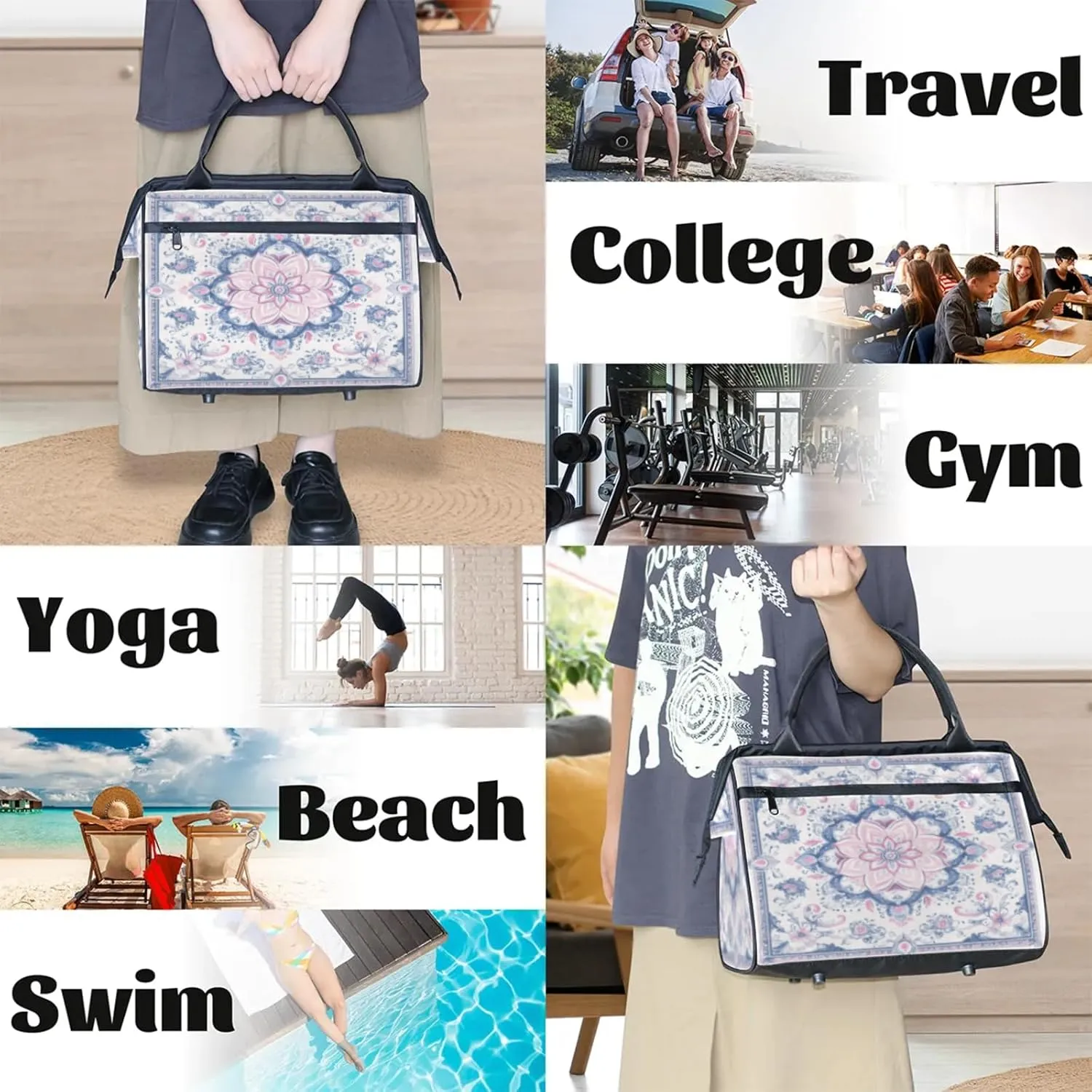India Carpet Flower Travel Duffle Bag for Women, Ladies Overnight Weekender Bag Gym Sports Bags A-2