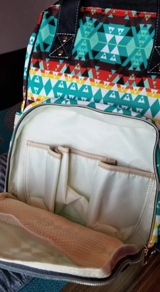 Indigenous Paisley - Sky Multi-Function Diaper Backpack