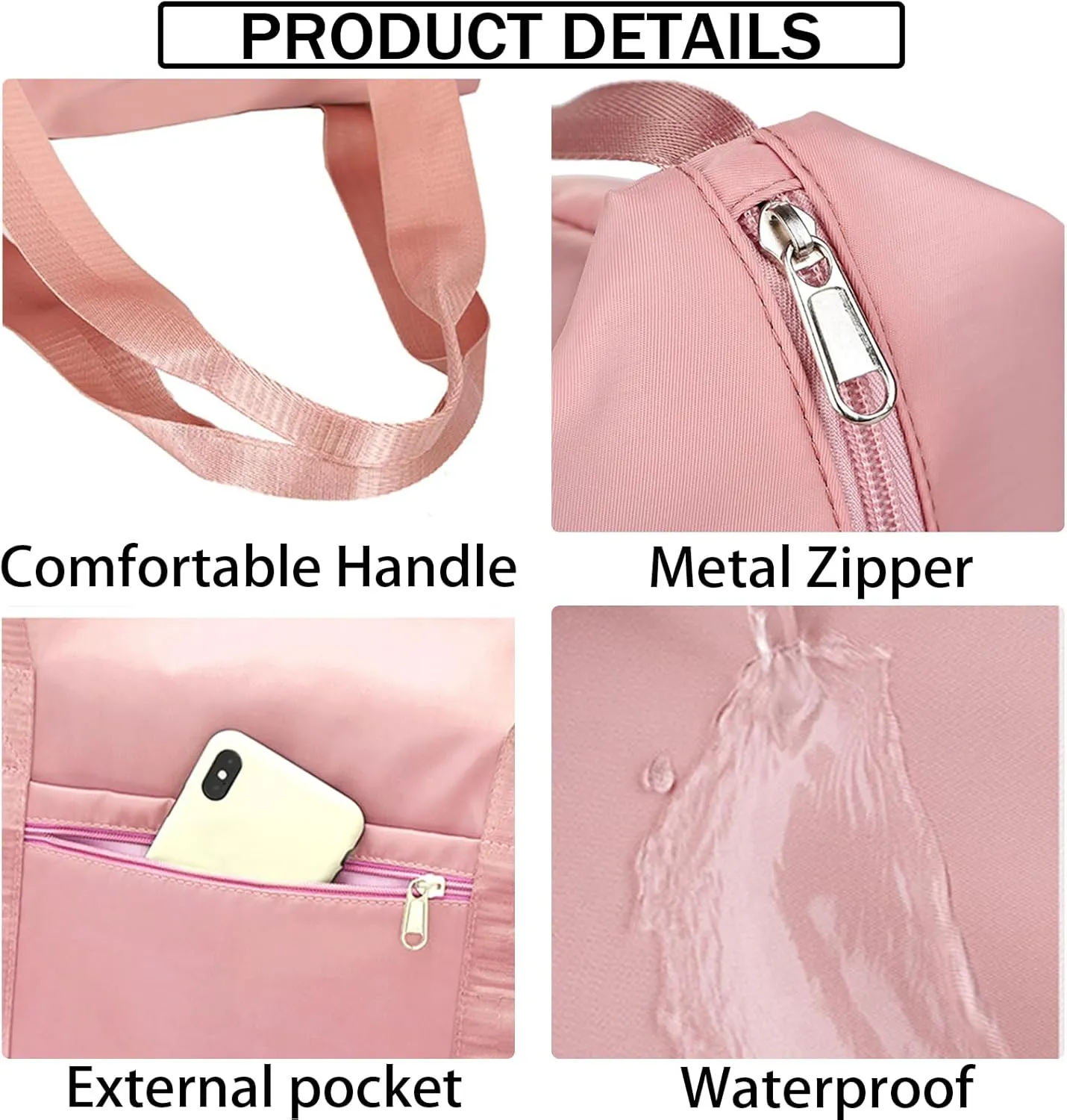 INVODA Travel Duffel Bag For Women and Men Waterproof Expandable Weekender Overnight Bag Carry on Tote Bag Dry Wet Separation Swim Sports Travel Gym Bag (Light Pink)