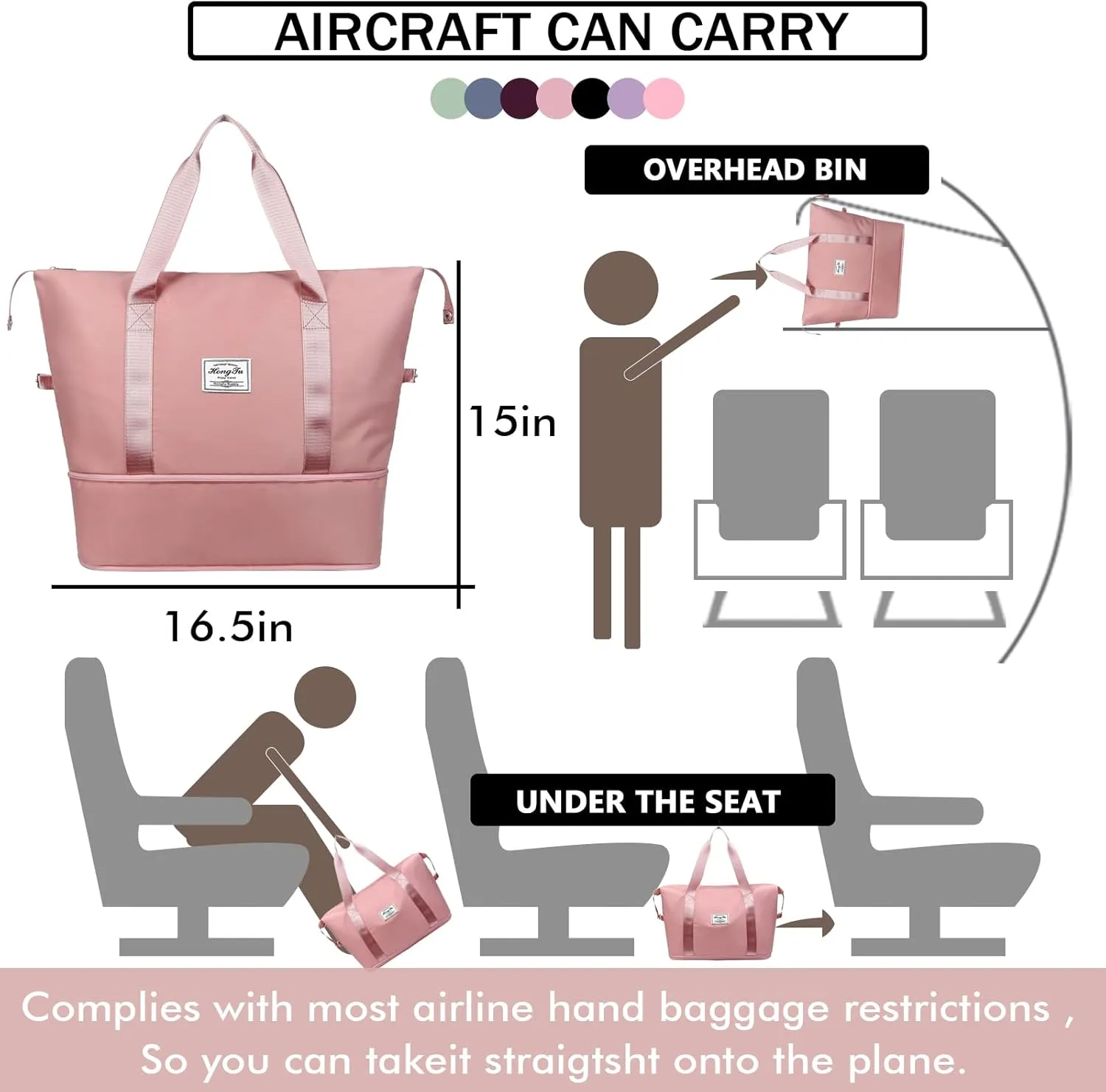 INVODA Travel Duffel Bag For Women and Men Waterproof Expandable Weekender Overnight Bag Carry on Tote Bag Dry Wet Separation Swim Sports Travel Gym Bag (Light Pink)