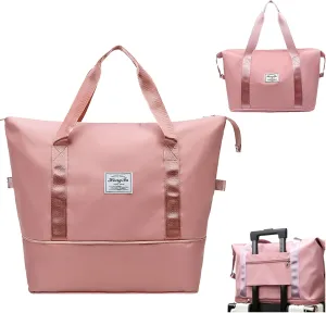 INVODA Travel Duffel Bag For Women and Men Waterproof Expandable Weekender Overnight Bag Carry on Tote Bag Dry Wet Separation Swim Sports Travel Gym Bag (Light Pink)