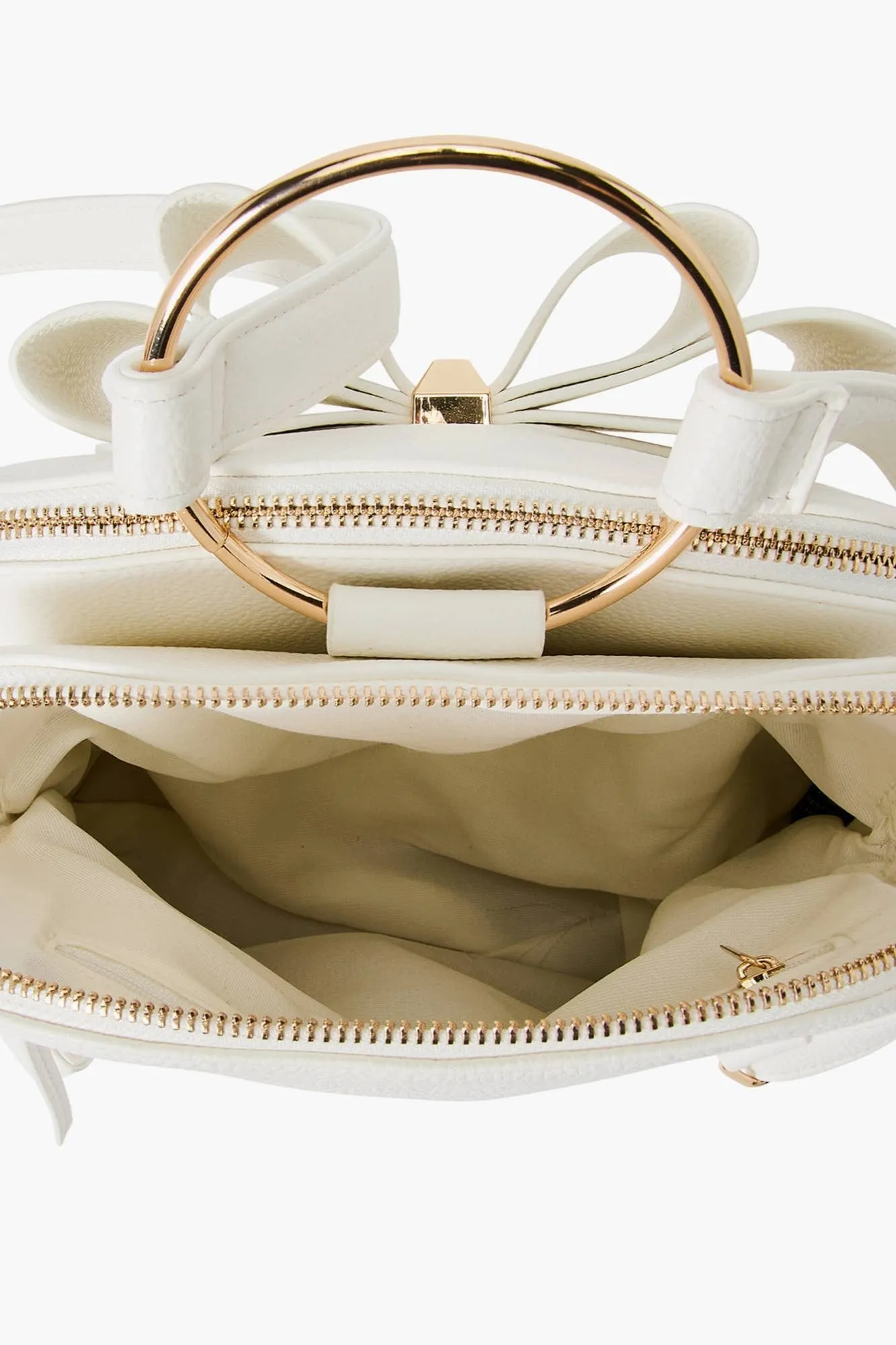 Jasmine Bowtie Backpack Handbag: Off White