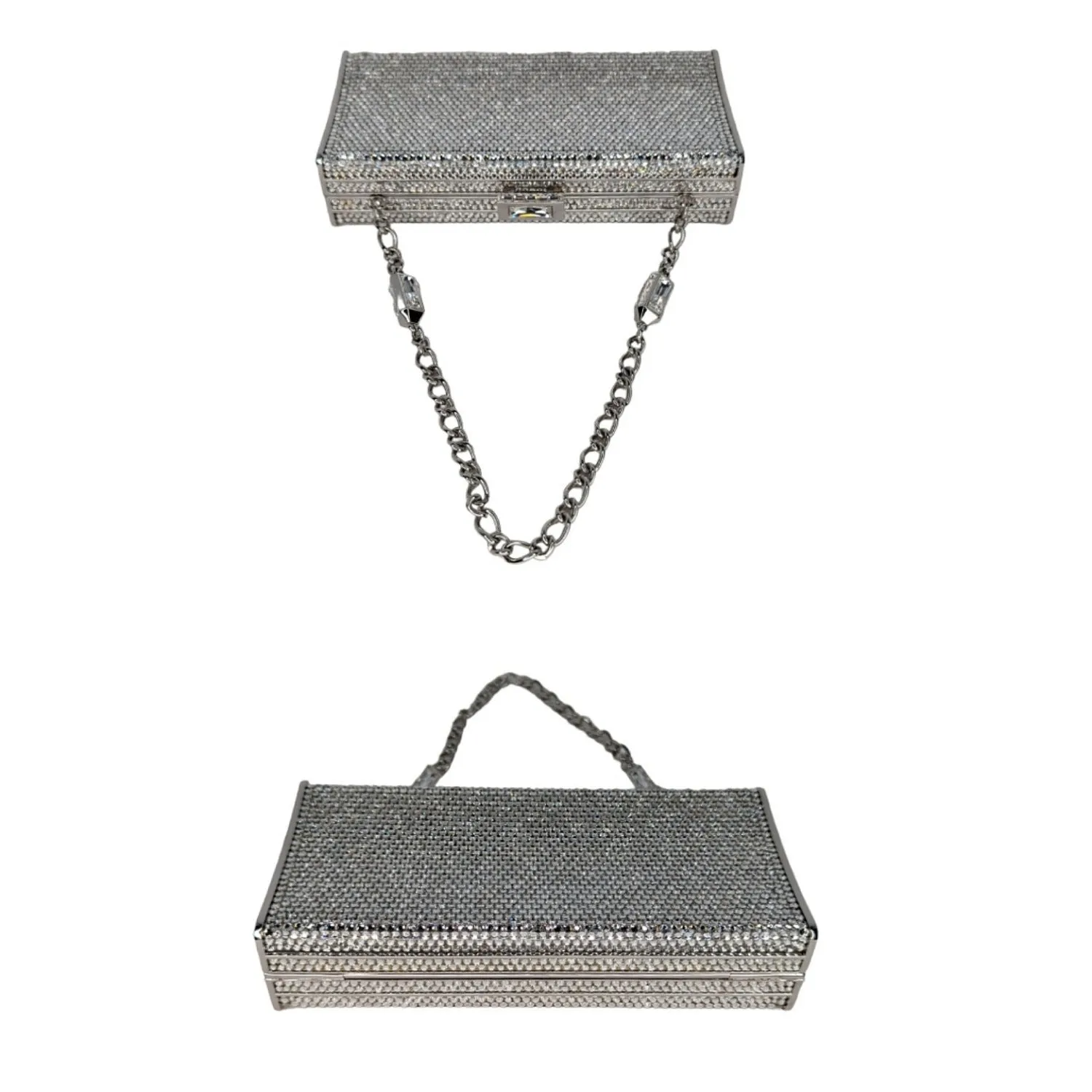 Judith Leiber Mini Minaudiere Swarovski Crystal-Embellished Clutch Silver