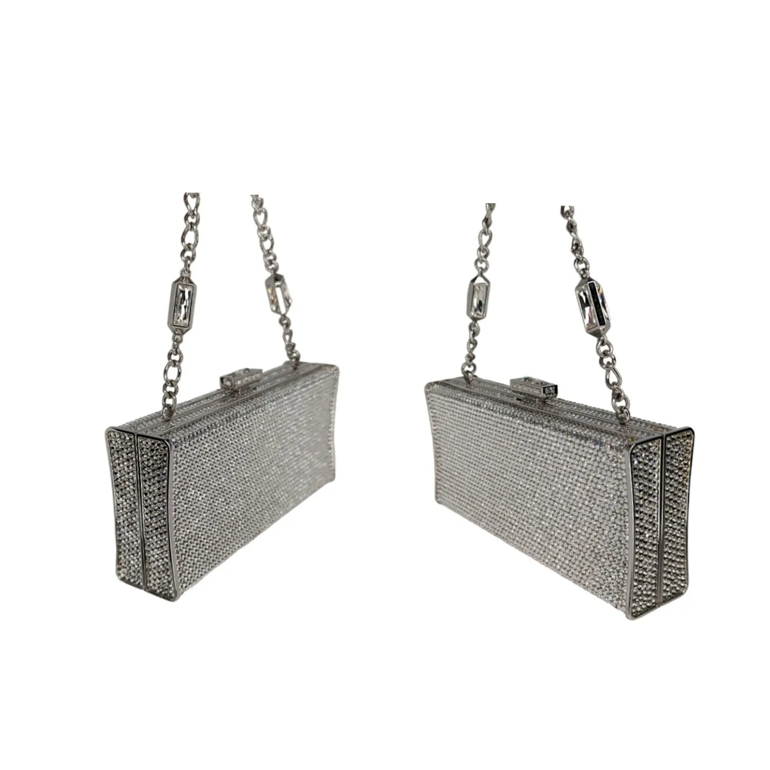 Judith Leiber Mini Minaudiere Swarovski Crystal-Embellished Clutch Silver
