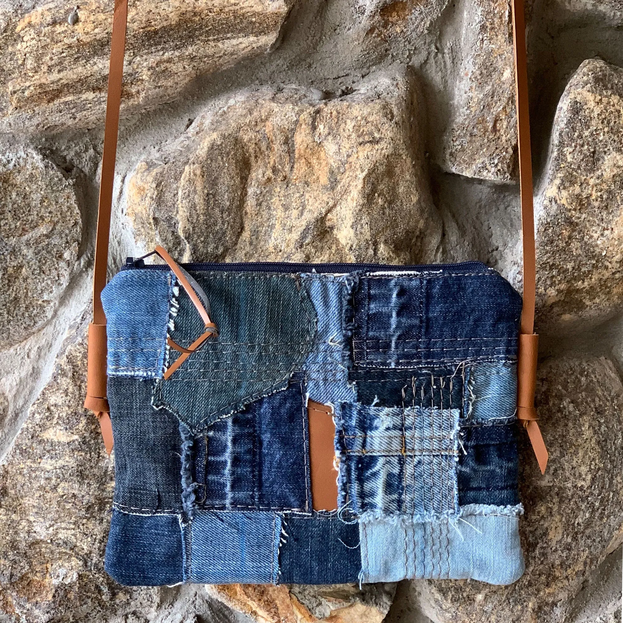 Juno Repurposed Denim & Leather Zippered Crossbody