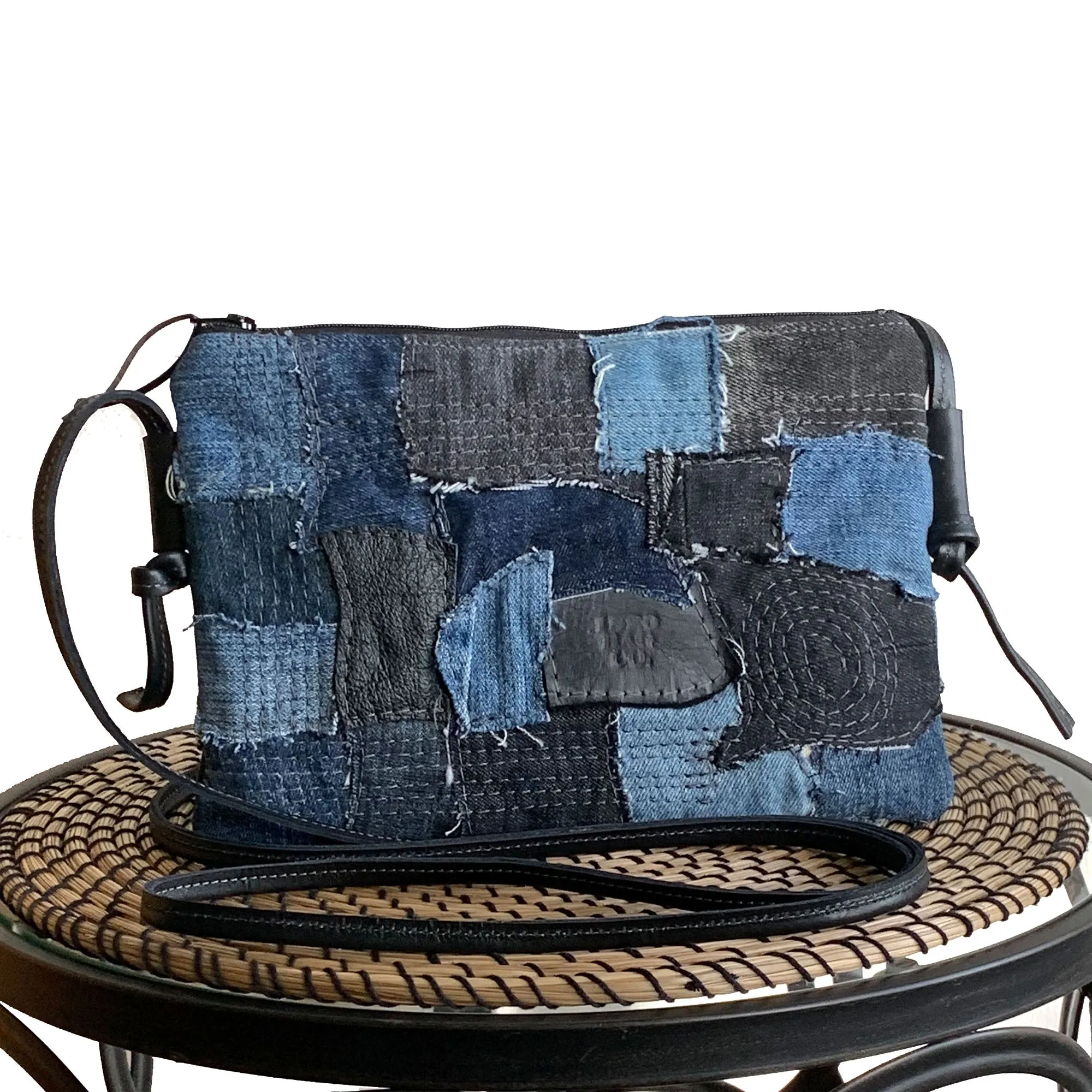 Juno Repurposed Denim & Leather Zippered Crossbody