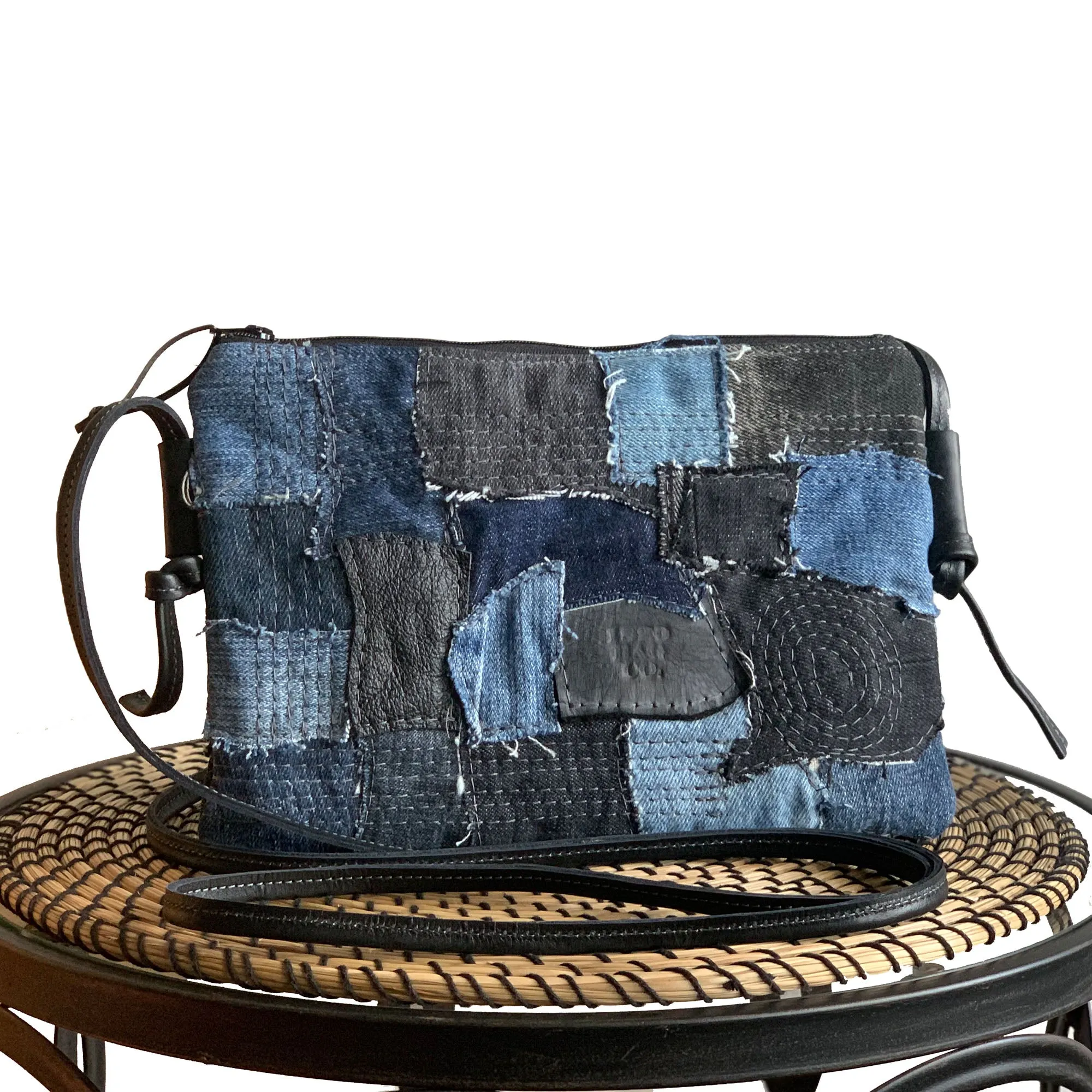 Juno Repurposed Denim & Leather Zippered Crossbody