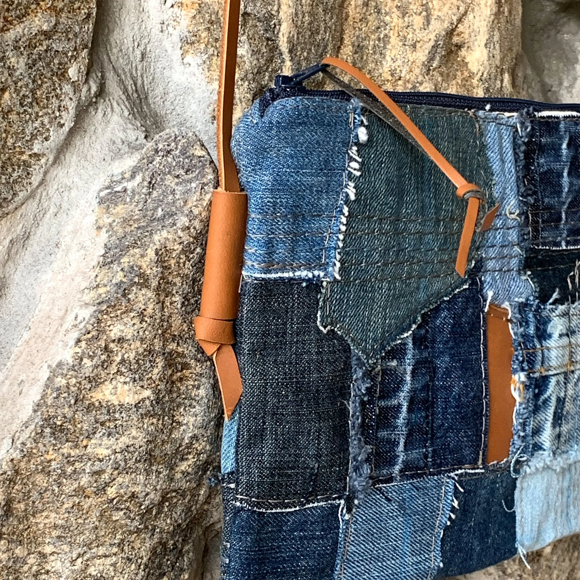 Juno Repurposed Denim & Leather Zippered Crossbody