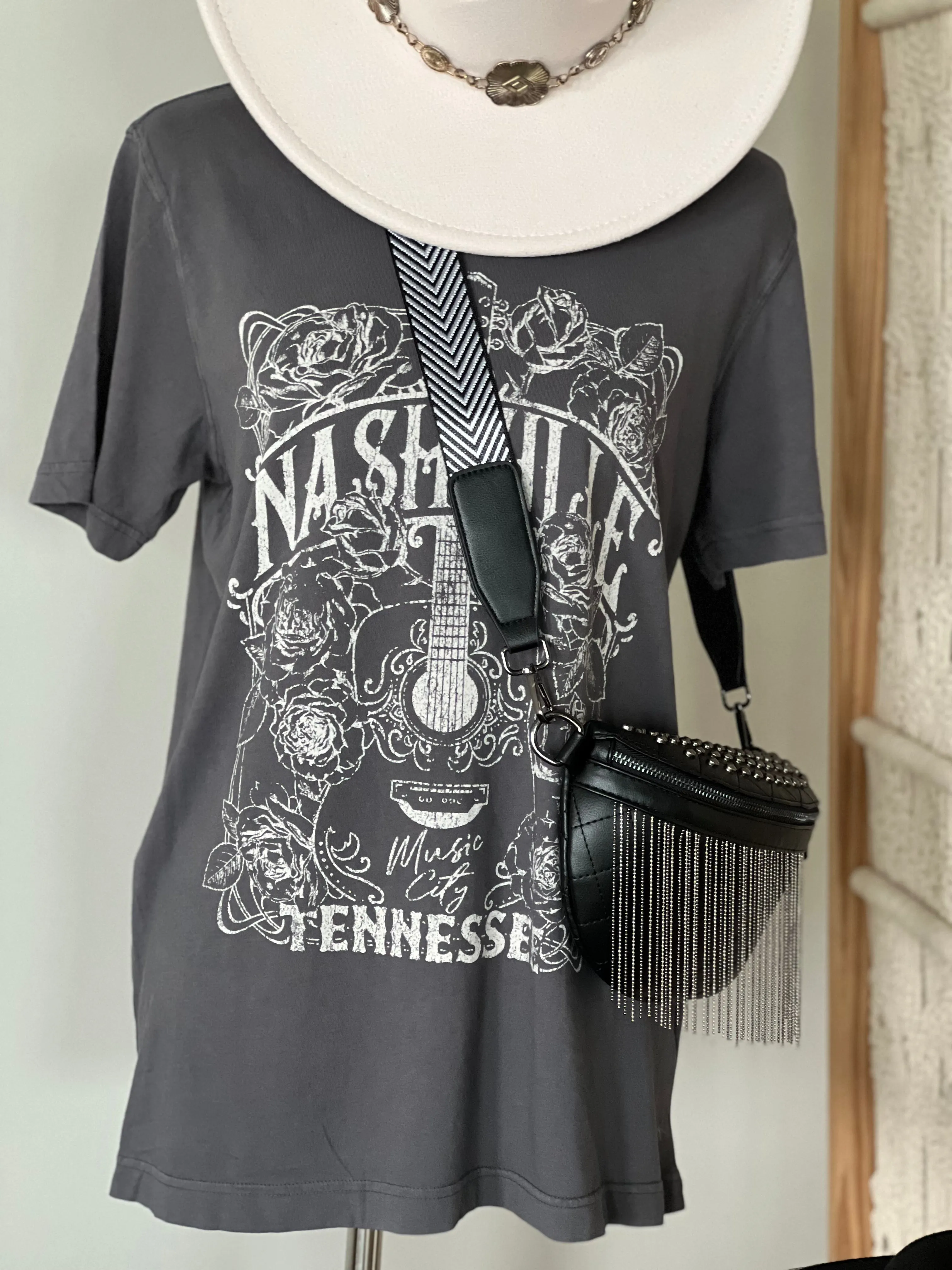 Just Vibin’ Black Studded Fringe Crossbody Bum Bag