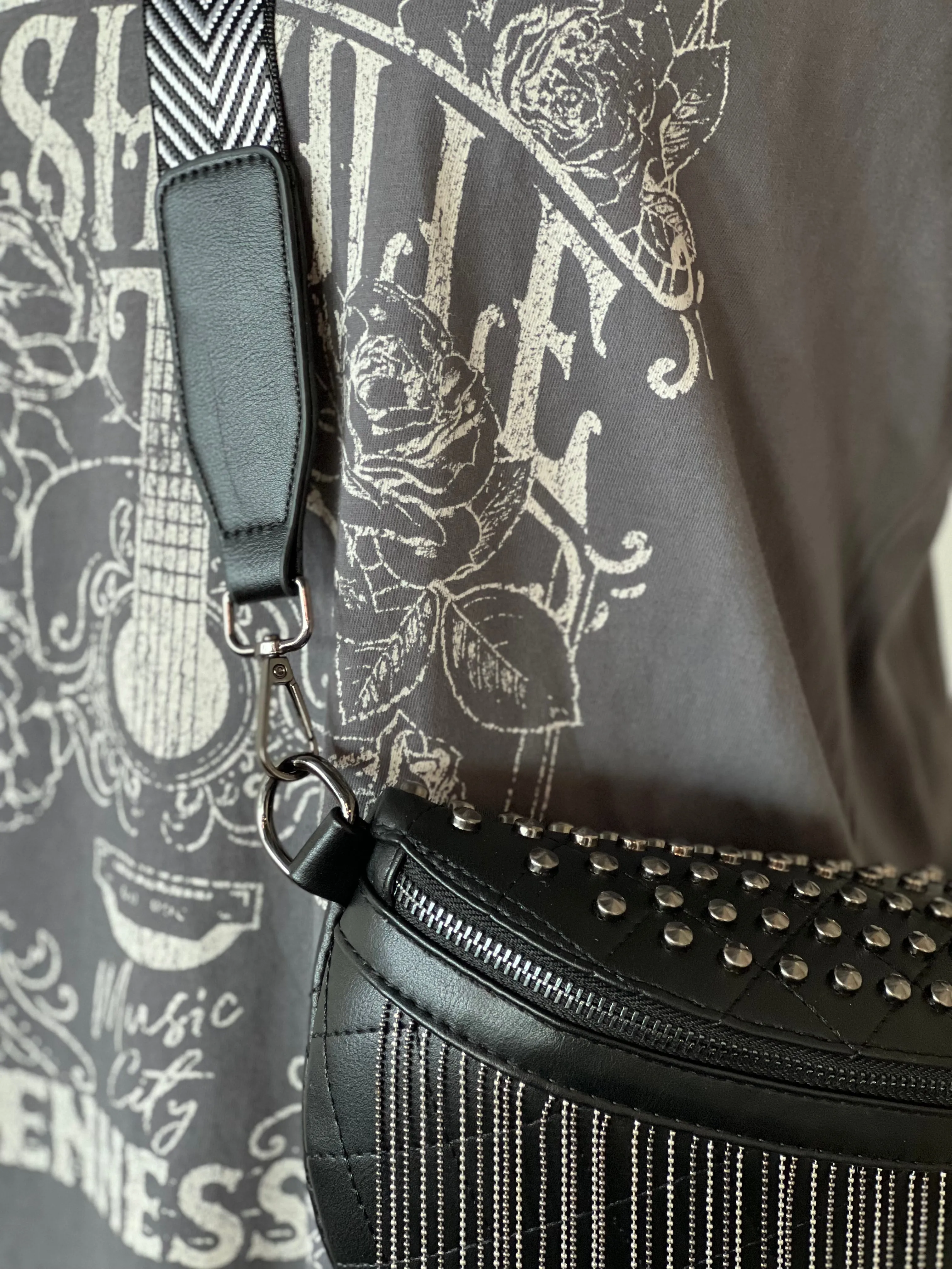 Just Vibin’ Black Studded Fringe Crossbody Bum Bag