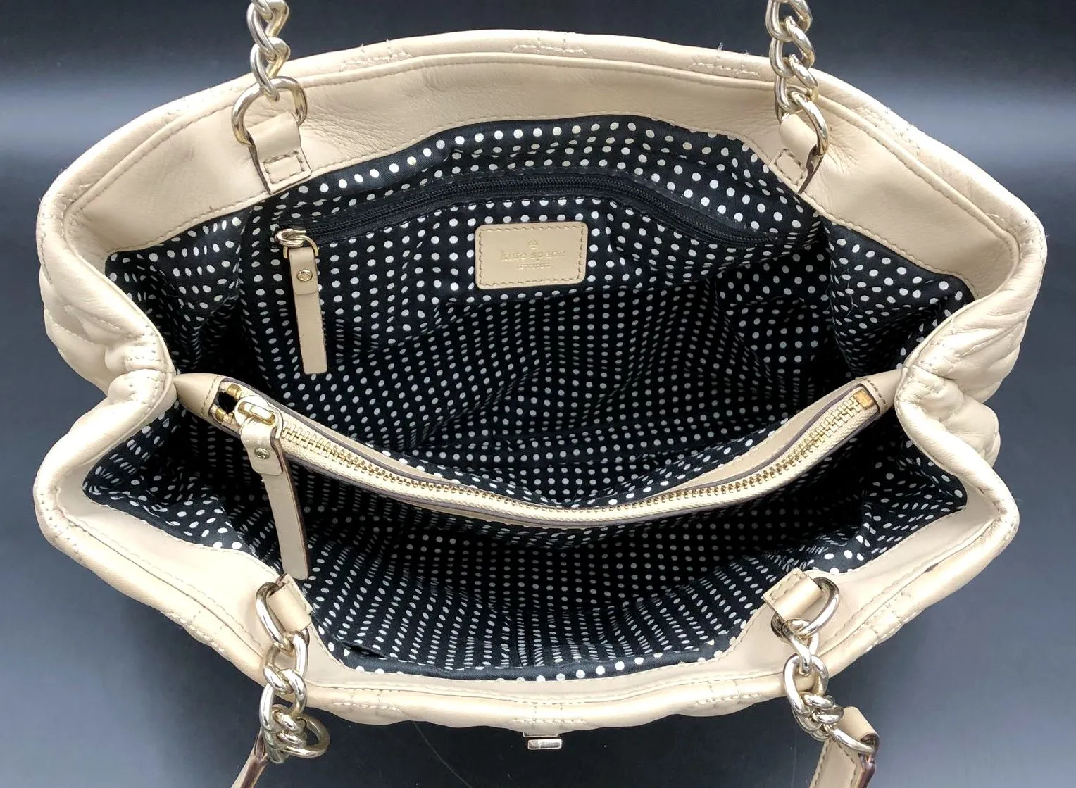 Kate Spade Tan Quilted Leather Shoulder Bag w/ Gold-Tone Turnlock/Accents ( COA)