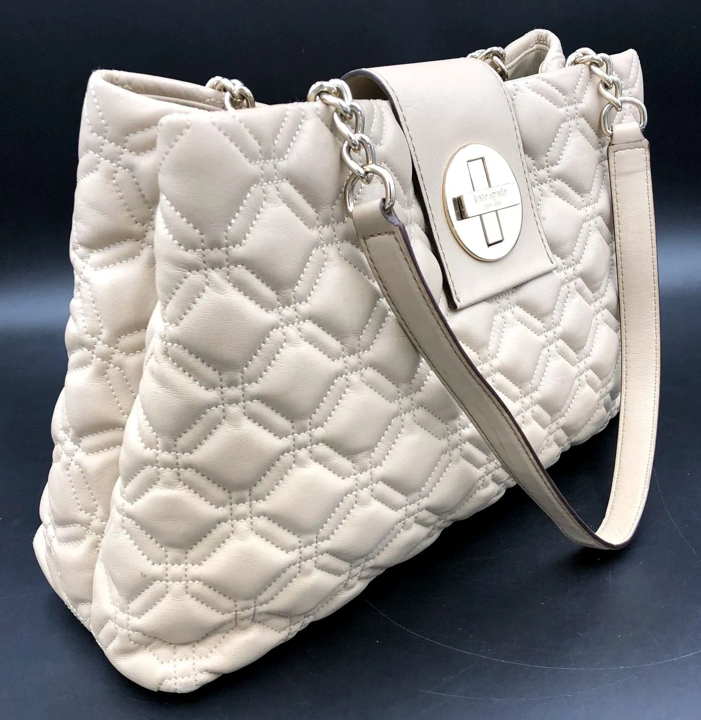 Kate Spade Tan Quilted Leather Shoulder Bag w/ Gold-Tone Turnlock/Accents ( COA)