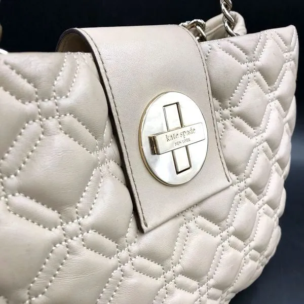 Kate Spade Tan Quilted Leather Shoulder Bag w/ Gold-Tone Turnlock/Accents ( COA)