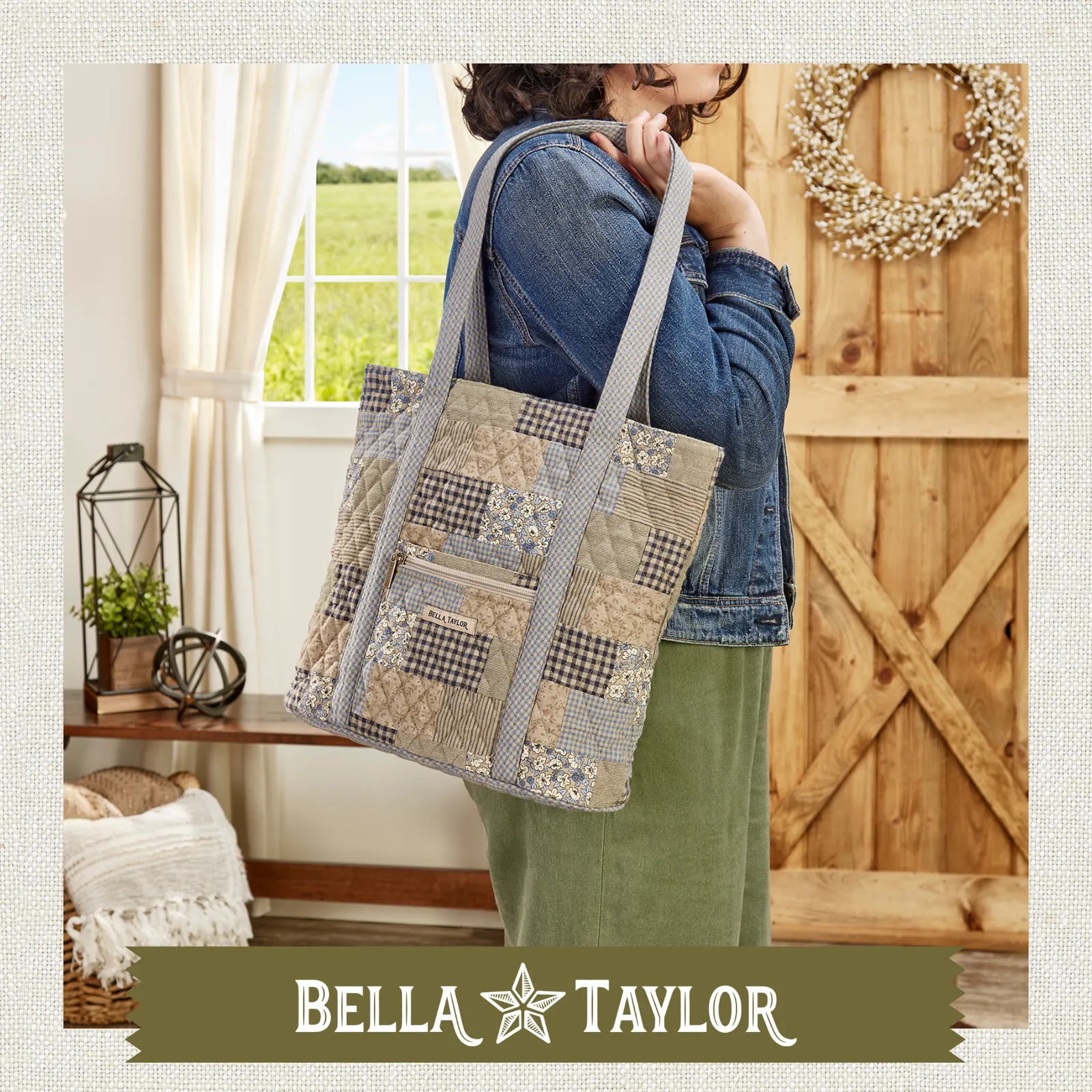 Khaki Patchwork Large Tote