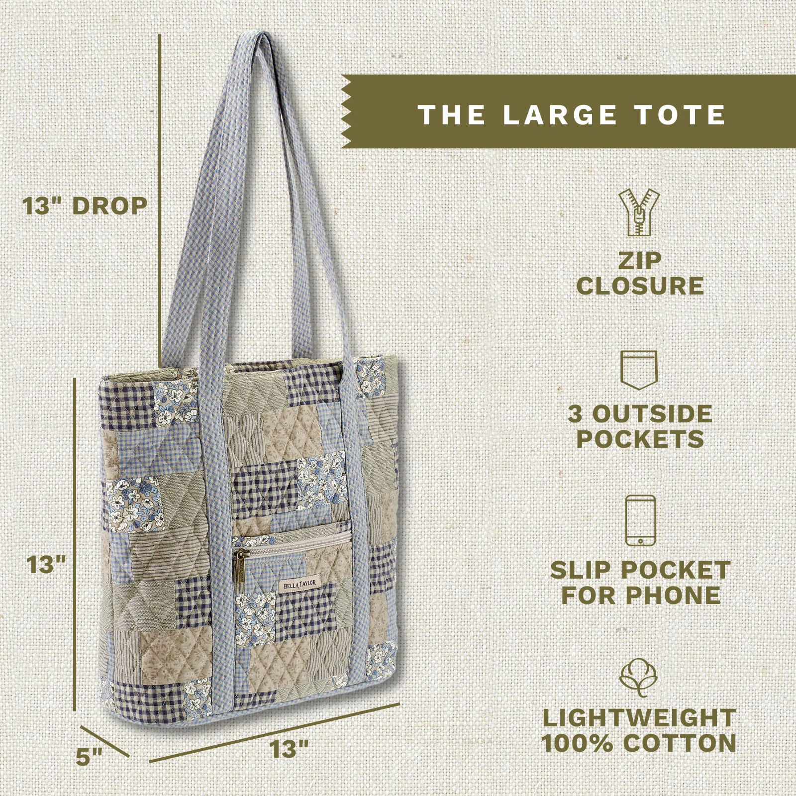 Khaki Patchwork Large Tote