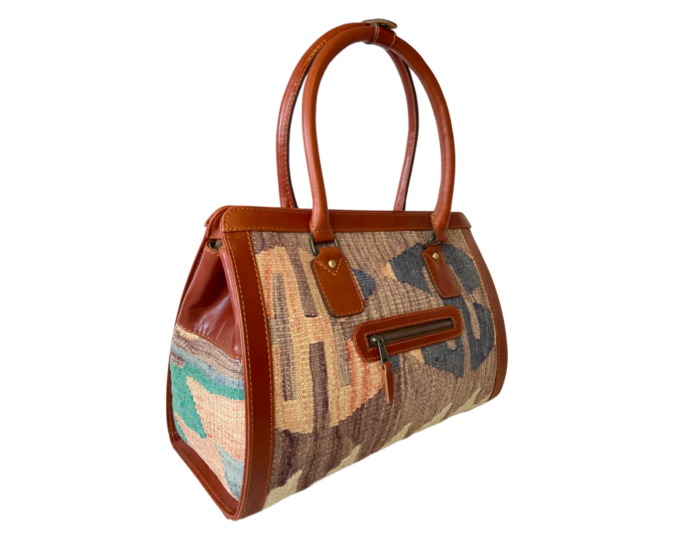 Kilim Weekender & Travel Bag - Duffle Bag - Leather Kilim With Rug Pattern Handbag