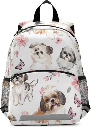 KLL Aesthetic Shih Tzu Dogs White kid backpacks drawstring book bags for toddler