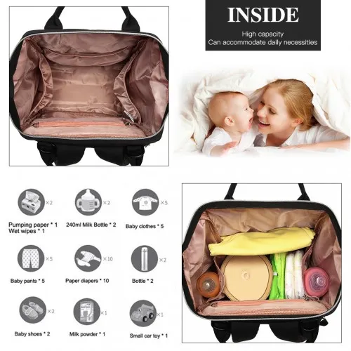 KONO Polka Dot Maternity Backpack Bag with USB Connectivity - Large Capacity, Multifunctional, Water Resistant - Black