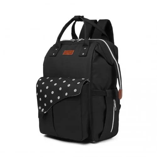 KONO Polka Dot Maternity Backpack Bag with USB Connectivity - Large Capacity, Multifunctional, Water Resistant - Black