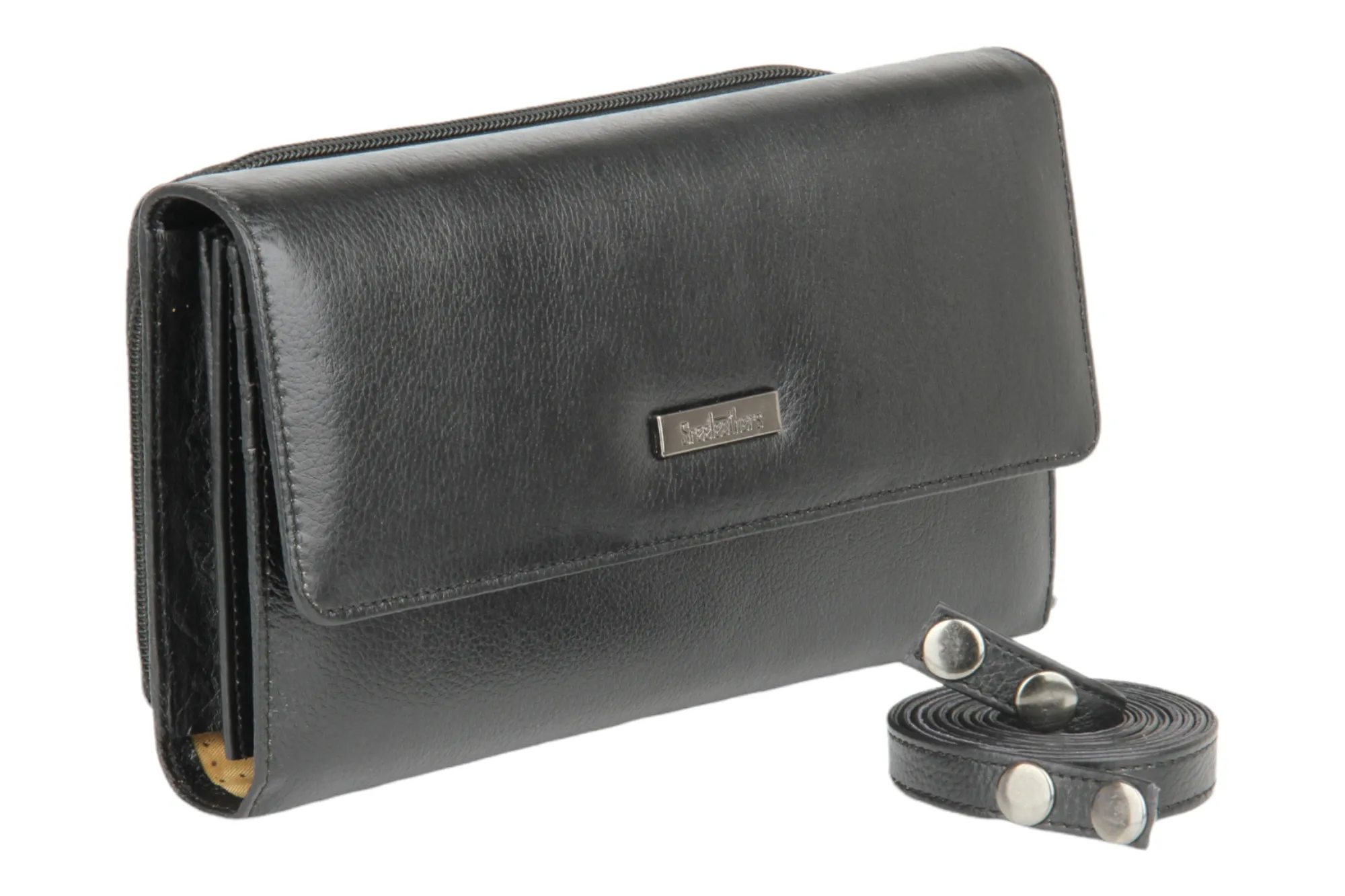 Ladies Premium leather clutch with detachable sling strap 54503 (BLACK)