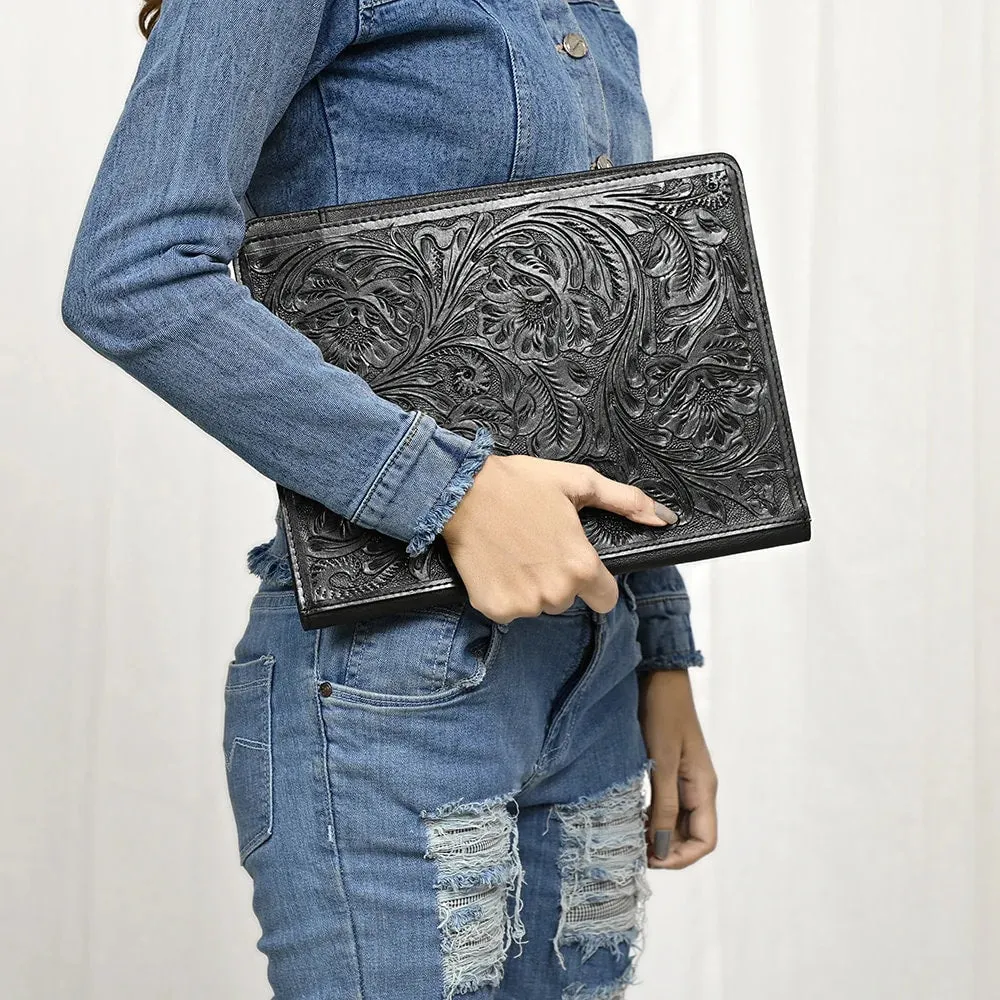 Lancaster Black Hand Tooled Leather Portfolio