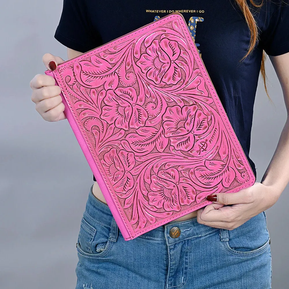 Lancaster Pink Hand Tooled Leather Portfolio