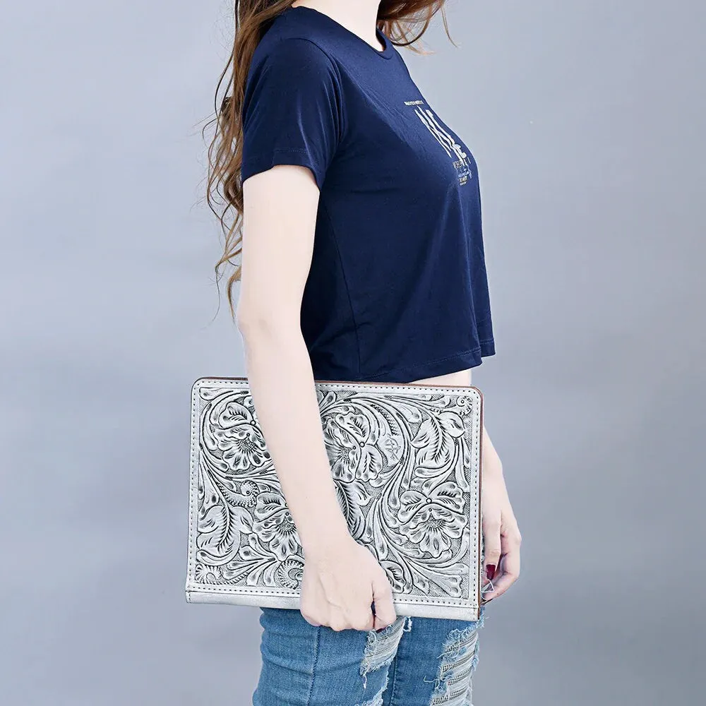 Lancaster Silver Hand Tooled Leather Portfolio