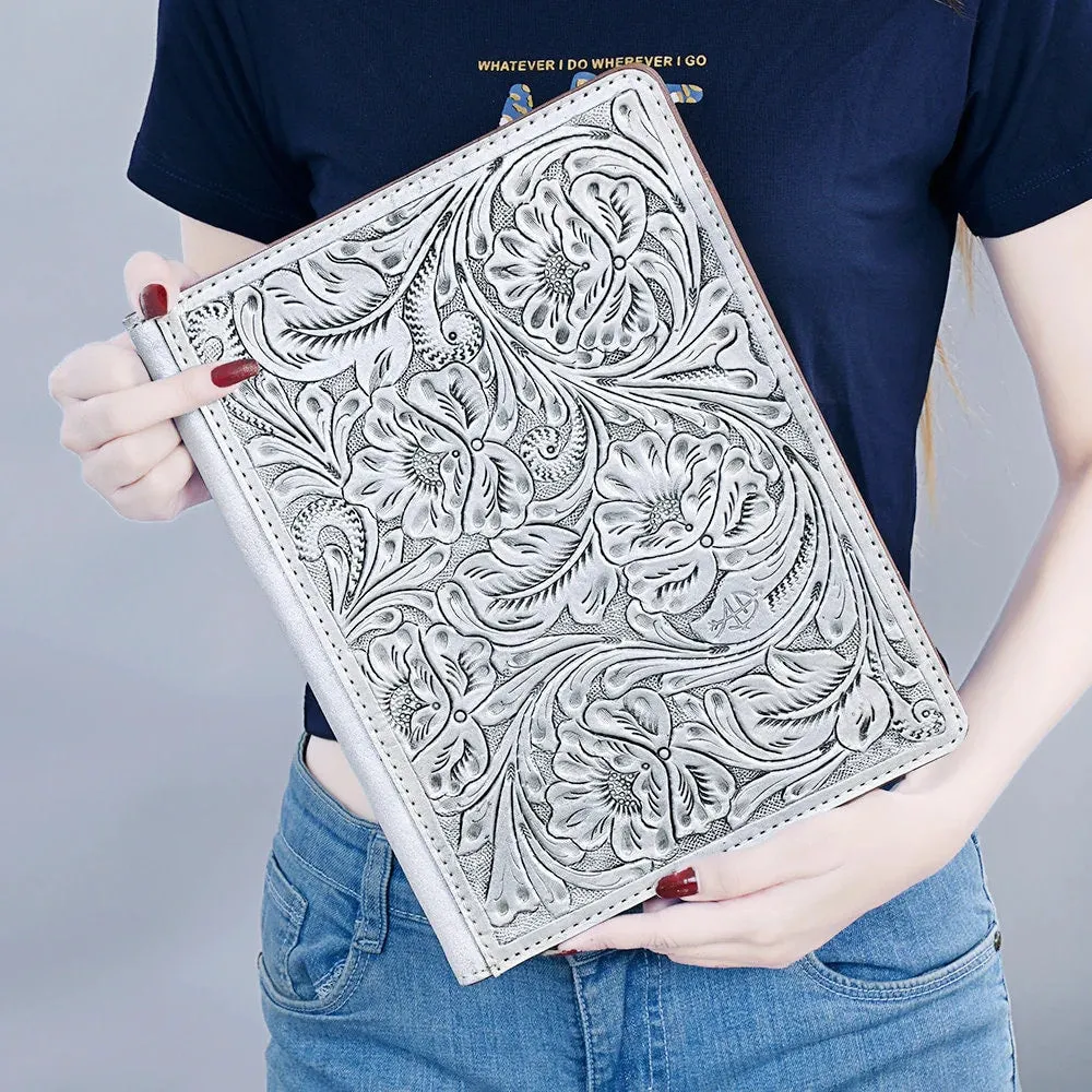 Lancaster Silver Hand Tooled Leather Portfolio
