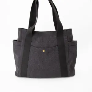 Large Canvas Tote Bag With Pockets & Zipper in Black
