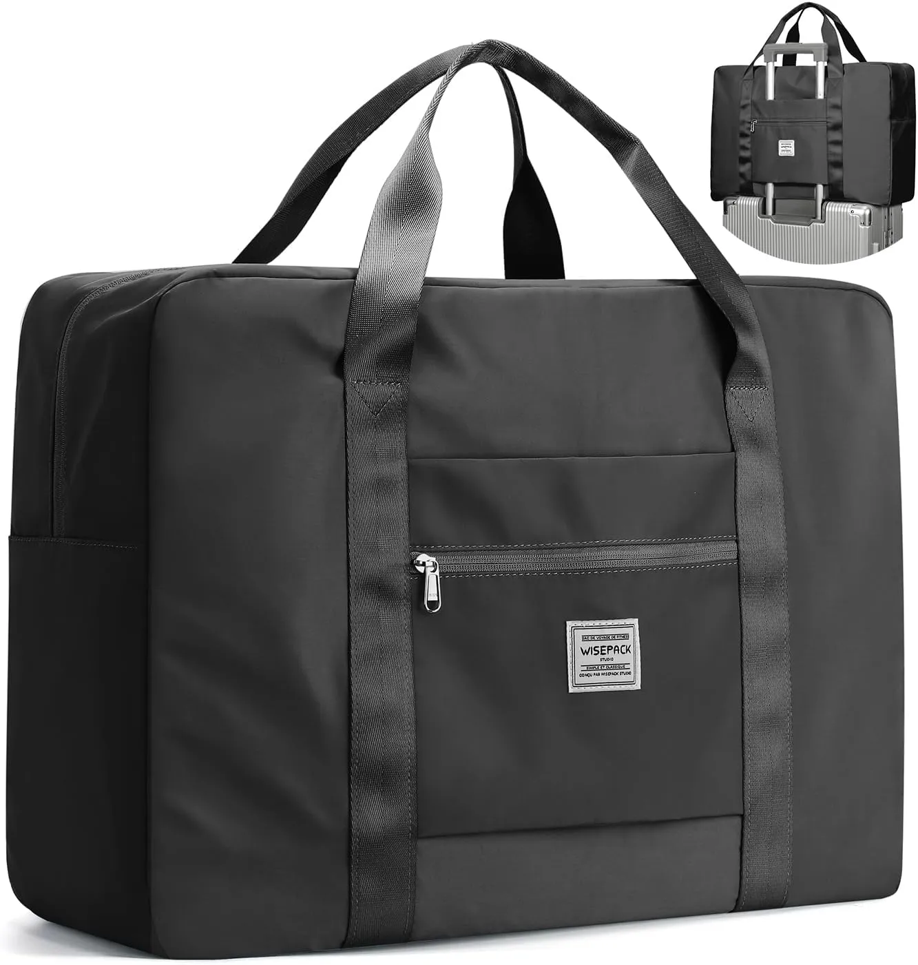 Large Travel Bag for Women, Foldable Travel Duffel Bag with Trolley Sleeve, Carry on Weekender Overnight Bag with Wet Pocket, Black, Large, 1 Travel Bag