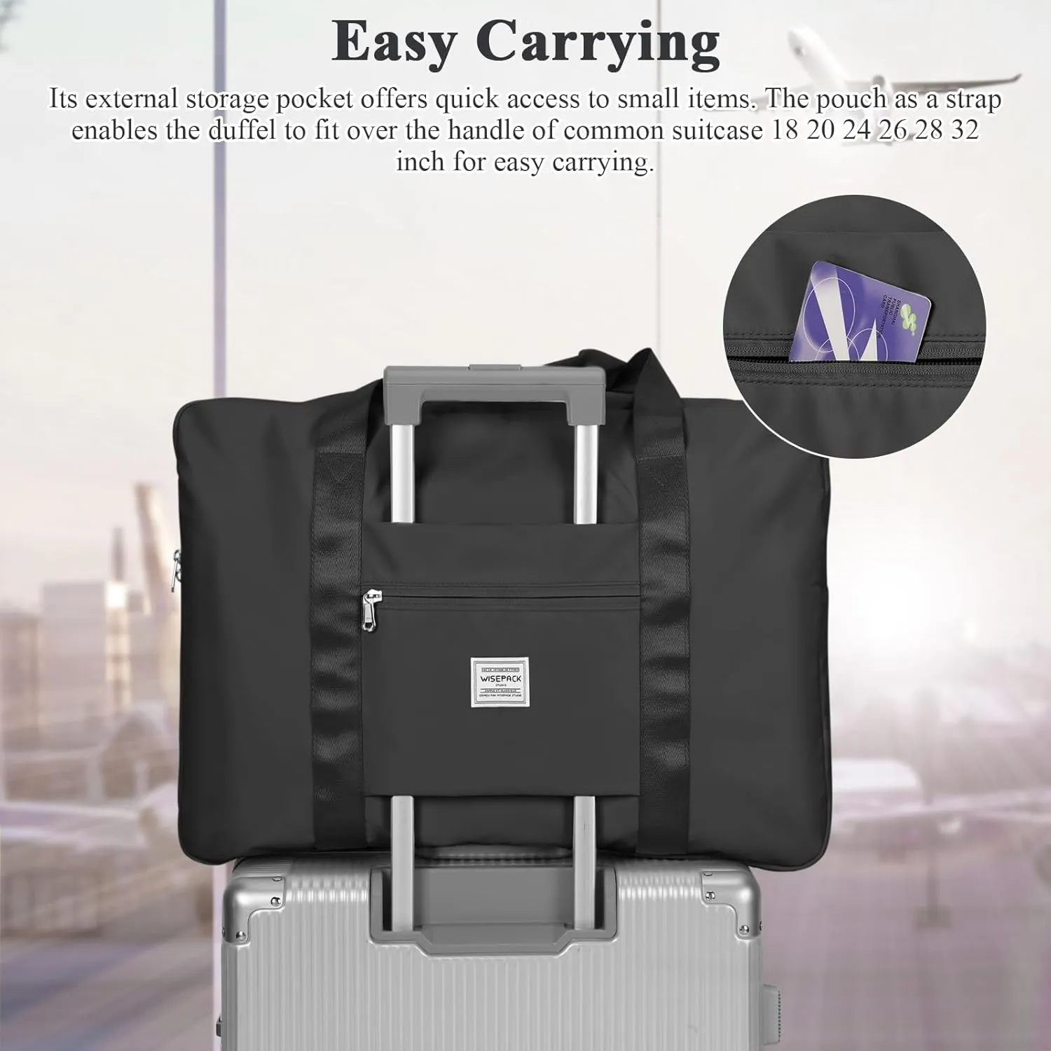 Large Travel Bag for Women, Foldable Travel Duffel Bag with Trolley Sleeve, Carry on Weekender Overnight Bag with Wet Pocket, Black, Large, 1 Travel Bag