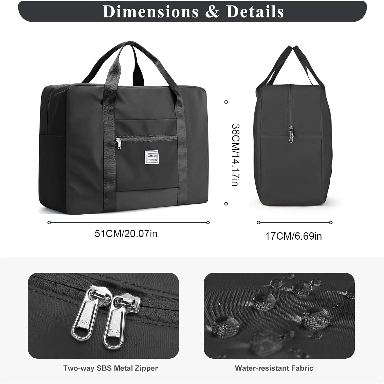 Large Travel Bag for Women, Foldable Travel Duffel Bag with Trolley Sleeve, Carry on Weekender Overnight Bag with Wet Pocket, Black, Large, 1 Travel Bag