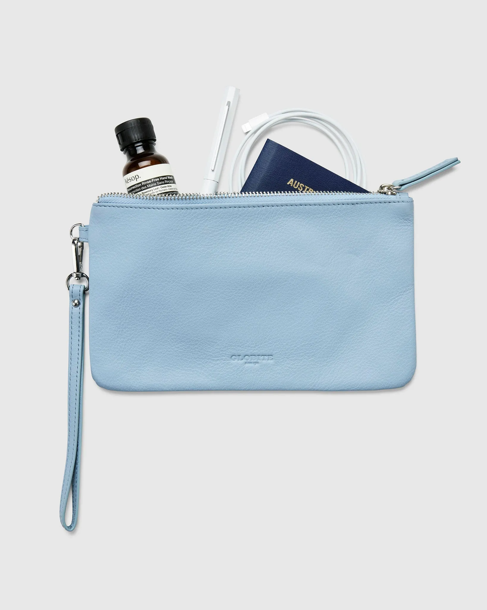 Leather Clutch Travel Pouch - Sky Blue