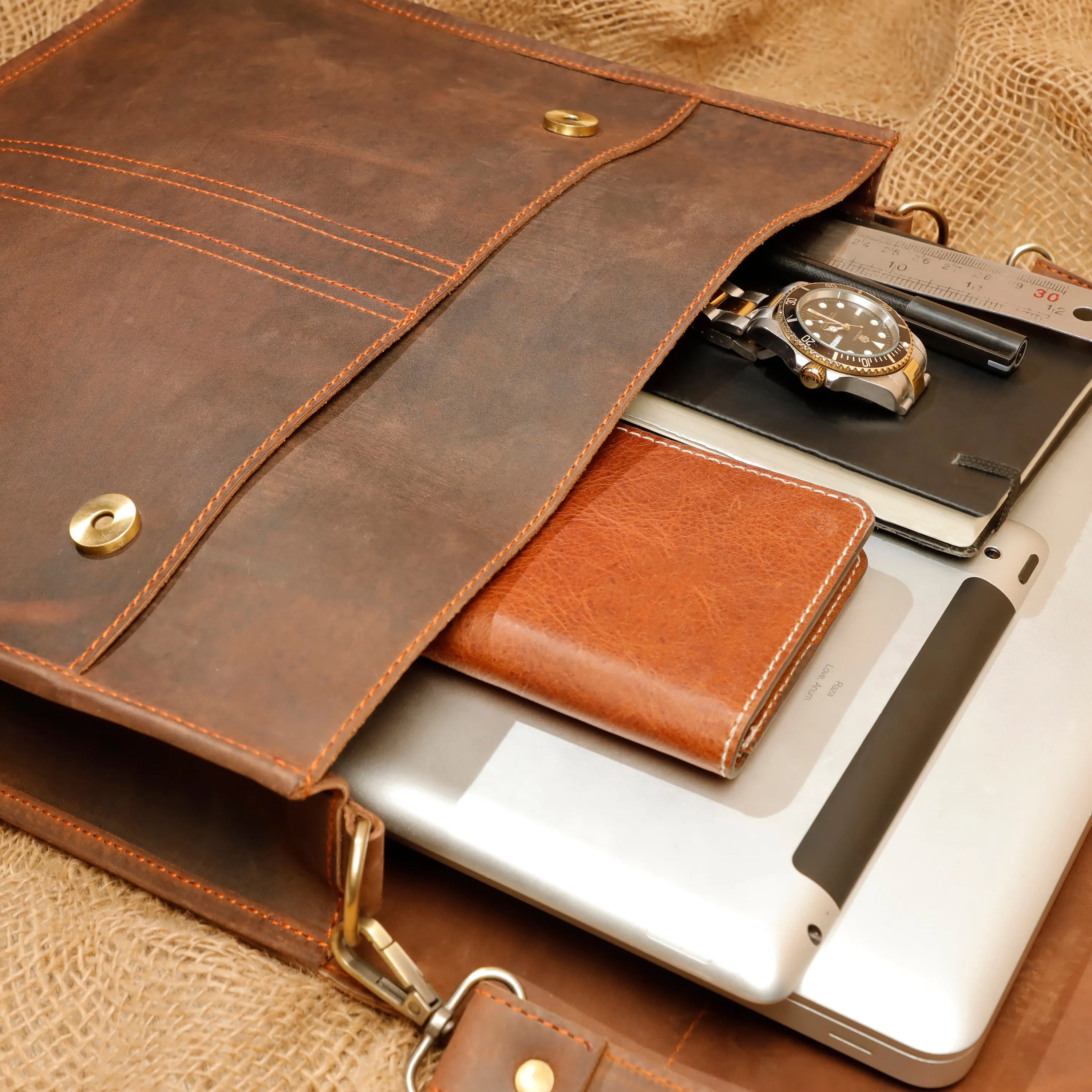 Leather Crazy Horse Briefcase Messenger Bag 15.6 inch Laptop Tablet Shoulder Bag