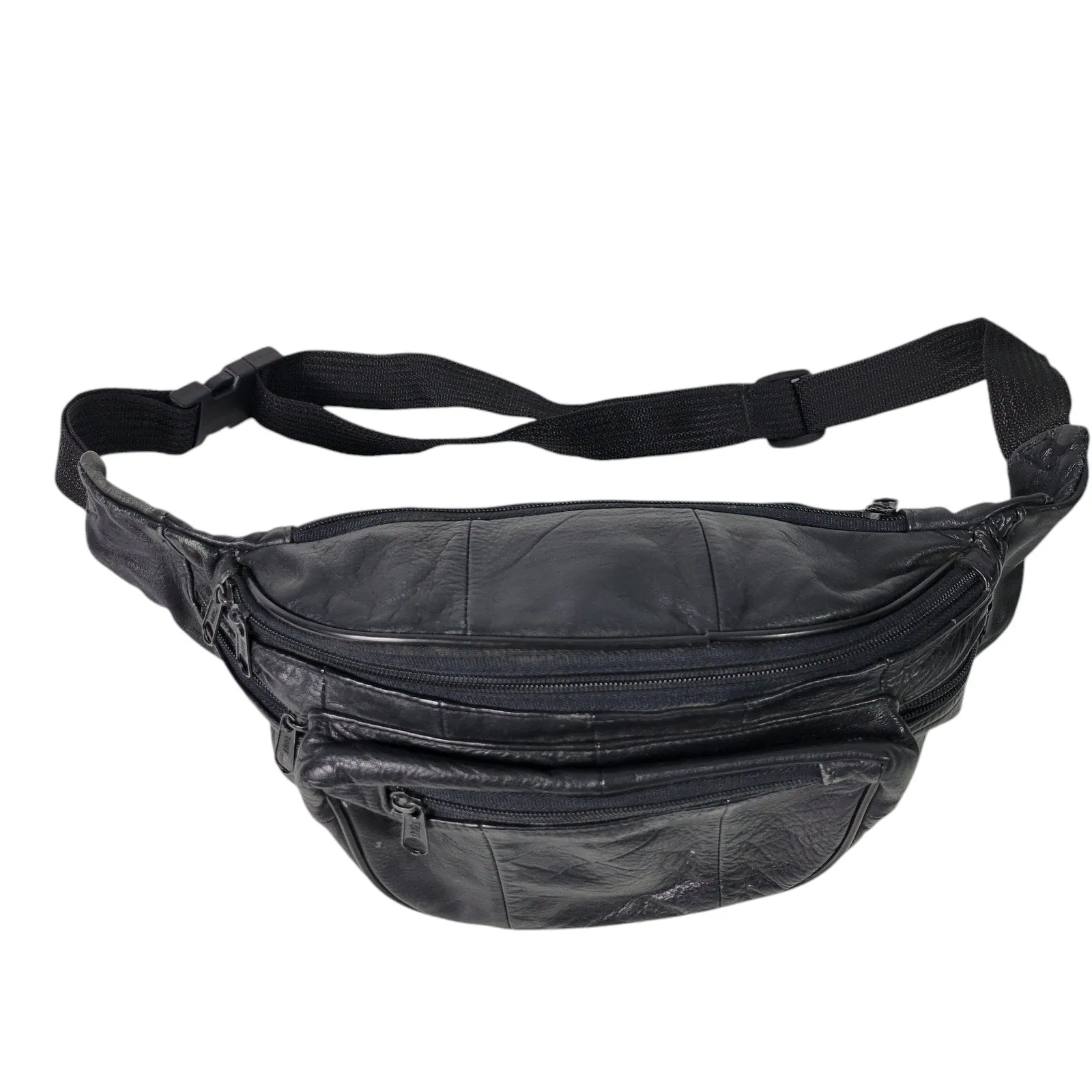 Leather Fanny Pack Black Adjustable Bum Belt Waist Pouch Retro Sling Waist Bag Unisex