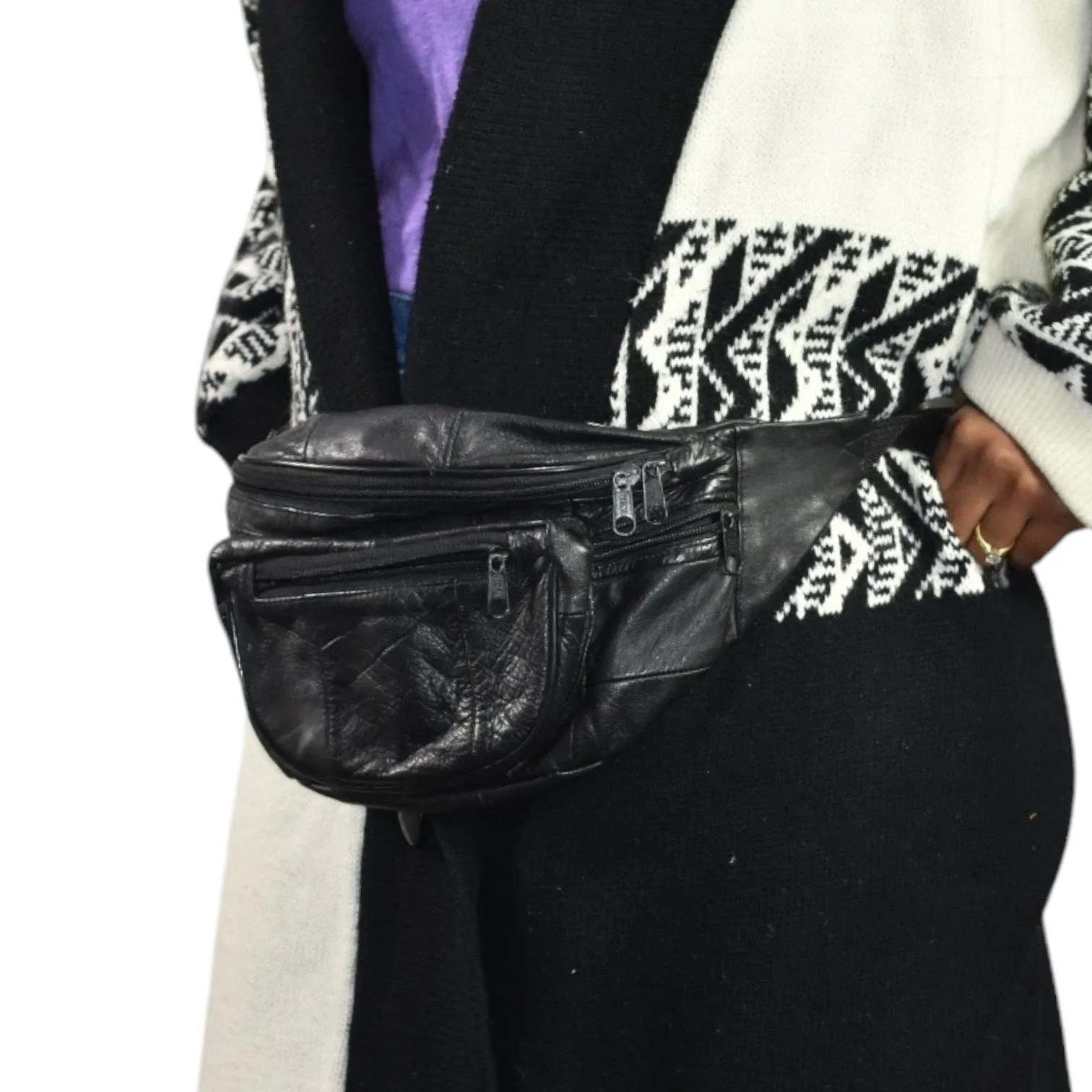 Leather Fanny Pack Black Adjustable Bum Belt Waist Pouch Retro Sling Waist Bag Unisex