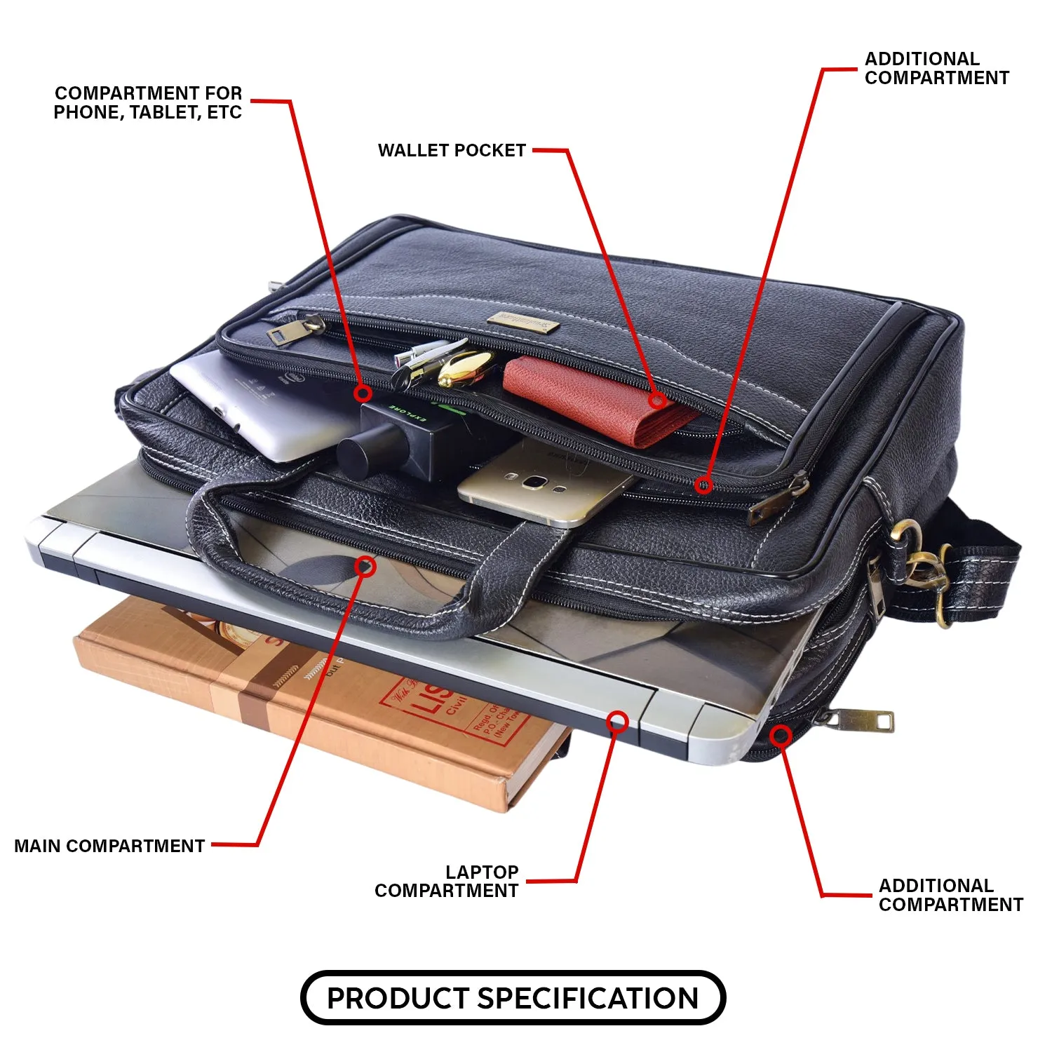 Leather Laptop Bag 36806 (Black)