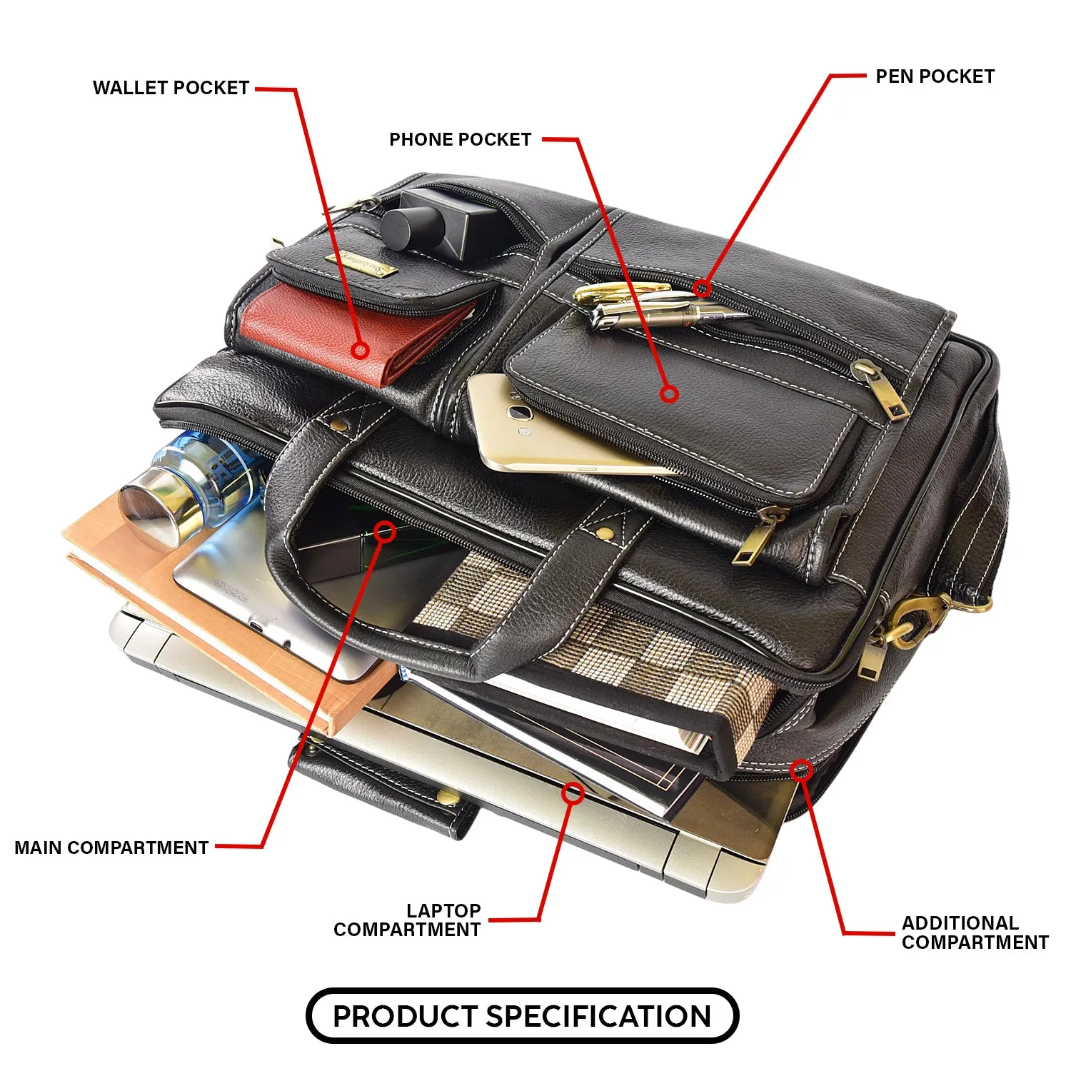 Leather Laptop Bag  998919 (Black)