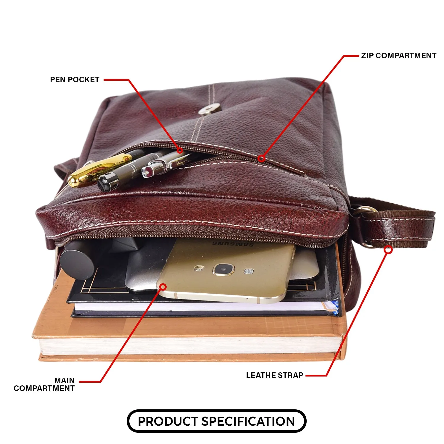 Leather Messenger Bag 36813 (BROWN)