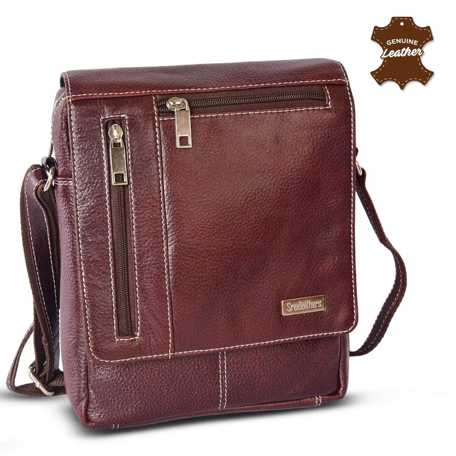Leather Messenger Bag 36813 (BROWN)