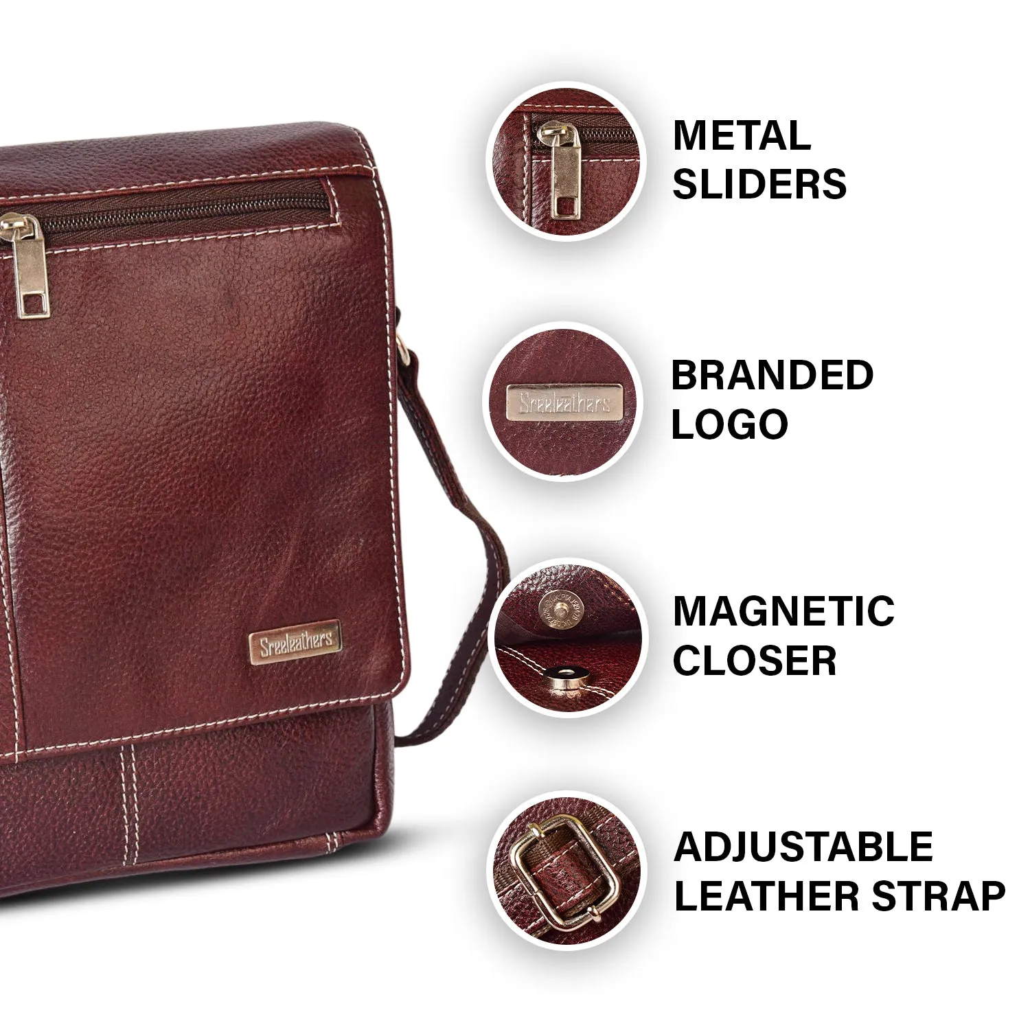 Leather Messenger Bag 36813 (BROWN)
