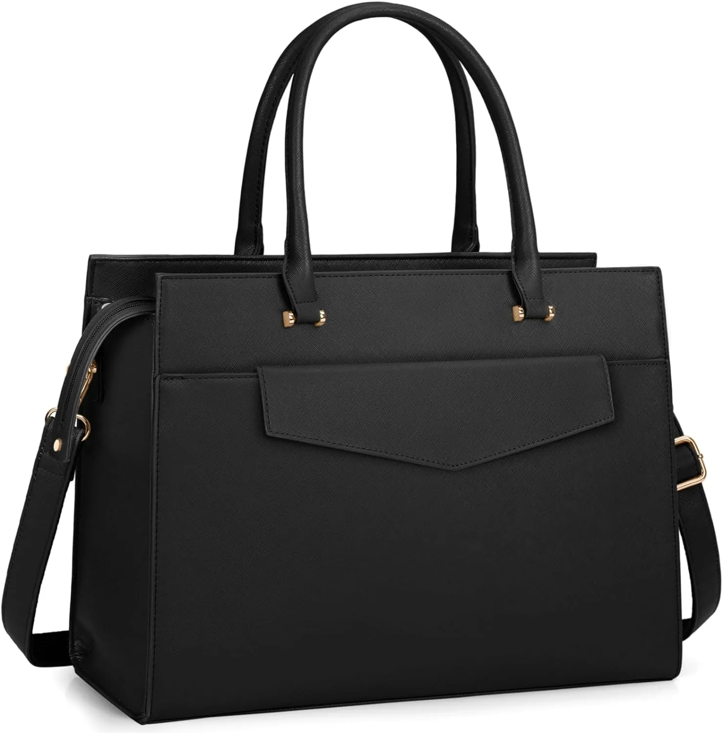 Leather Tote Bag Set - 15.6 inch Laptop Bag with Clutch Purse, Black