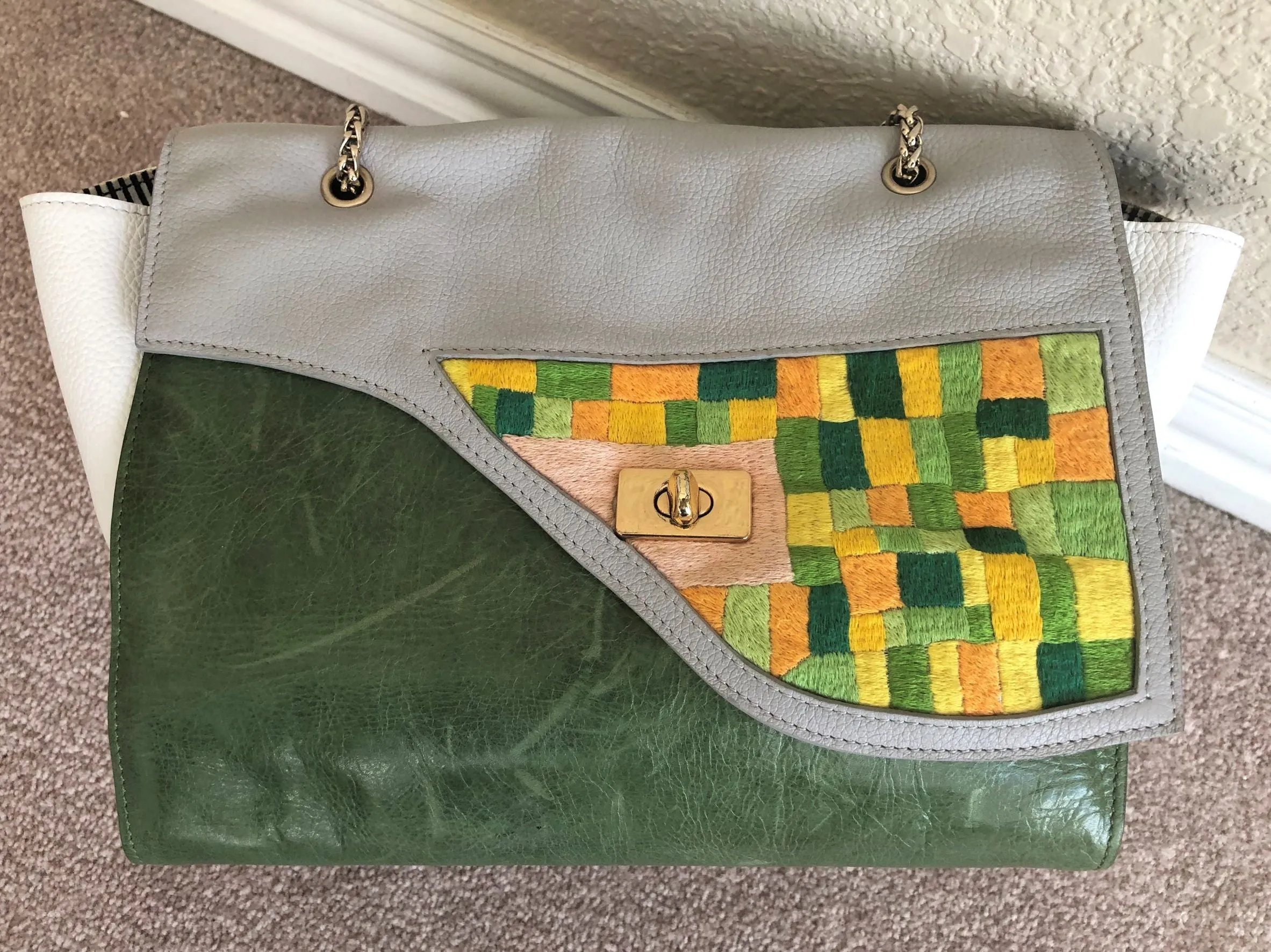 Lidia May Color Block Leather Cross Body Bag - RARE!