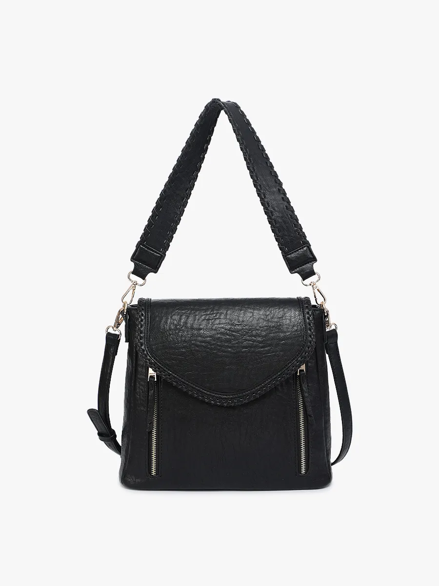 Lorelei Double Zip Whipstitch Trim Crossbody - Black
