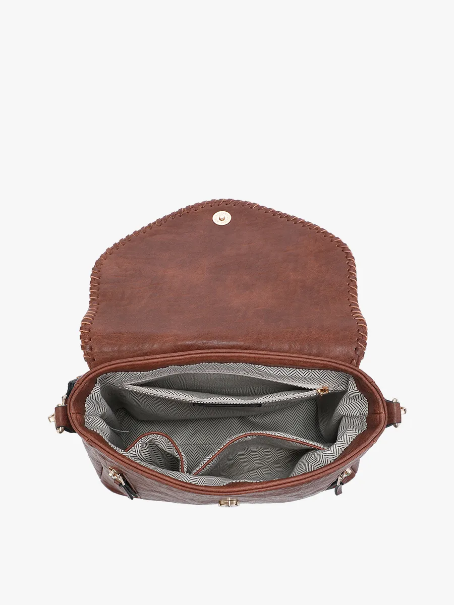 Lorelei Double Zip Whipstitch Trim Crossbody - Black