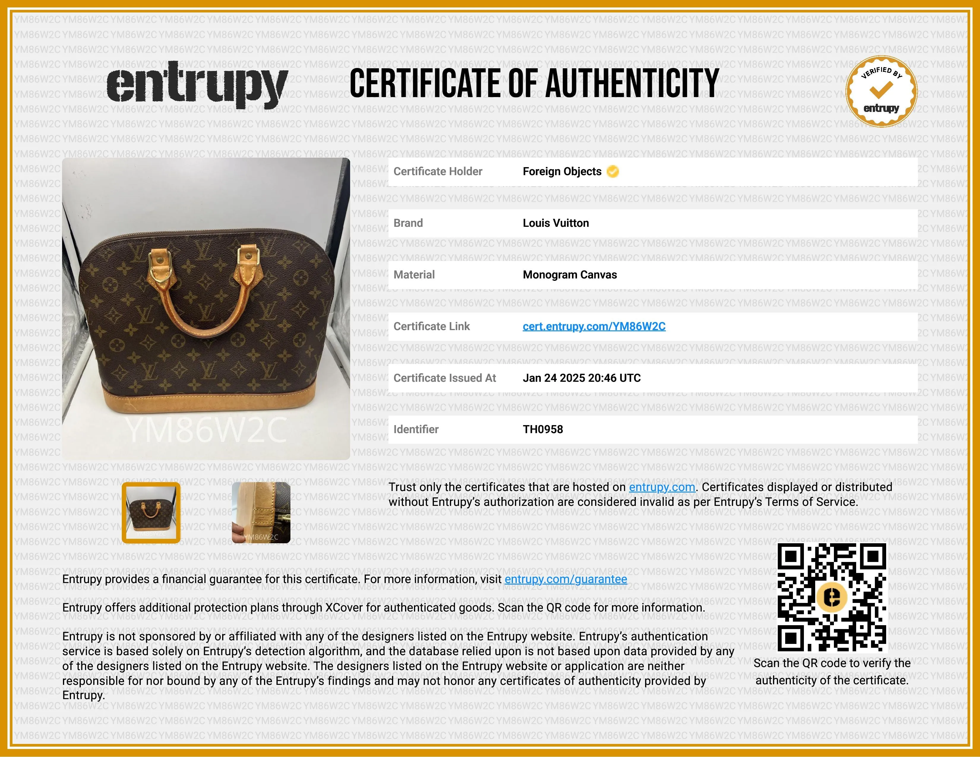 Louis Vuitton Monogram Canvas Alma PM Handbag TH0958