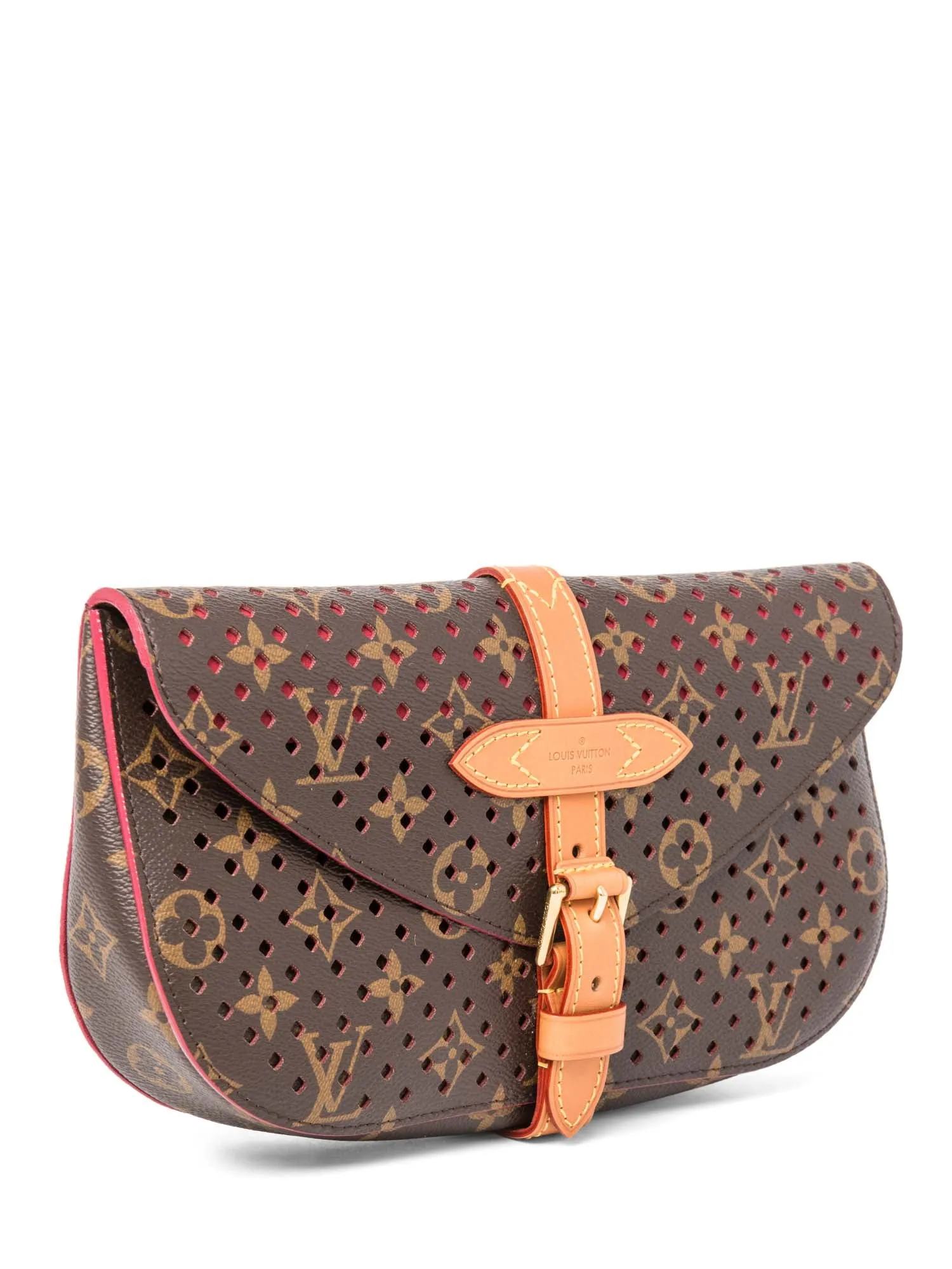 Louis Vuitton Monogram Perforated Clutch Bag Brown Red