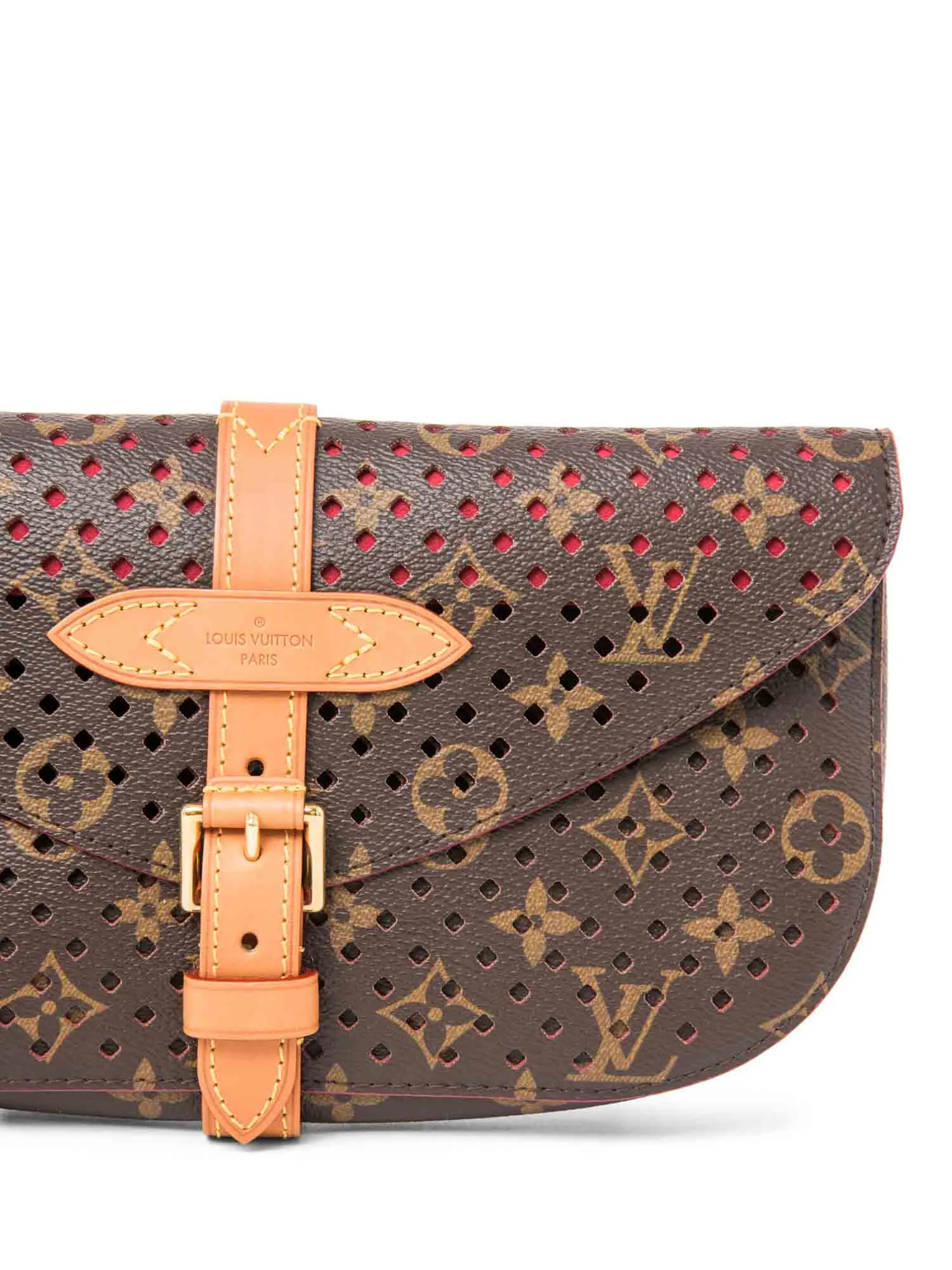 Louis Vuitton Monogram Perforated Clutch Bag Brown Red