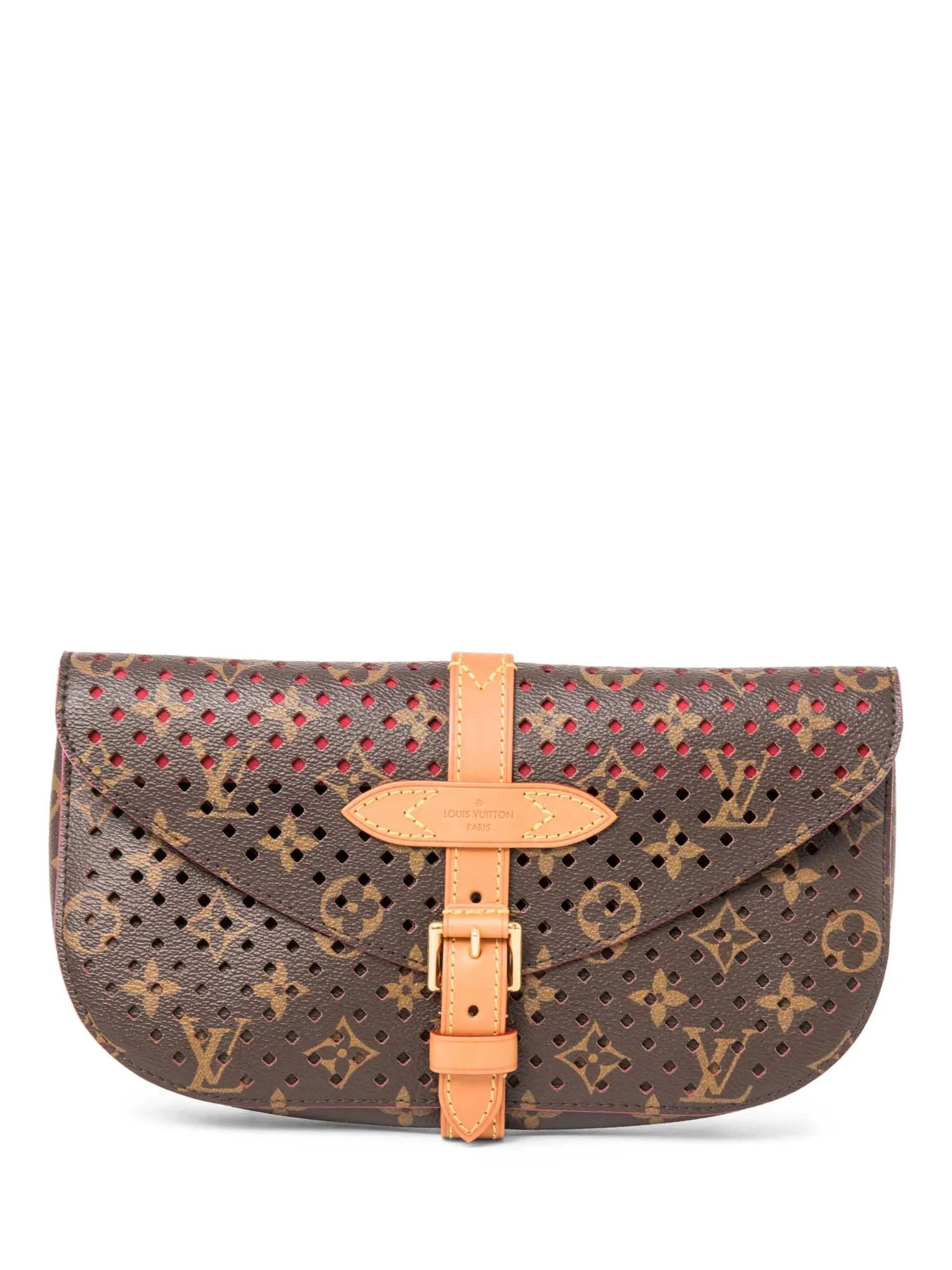 Louis Vuitton Monogram Perforated Clutch Bag Brown Red