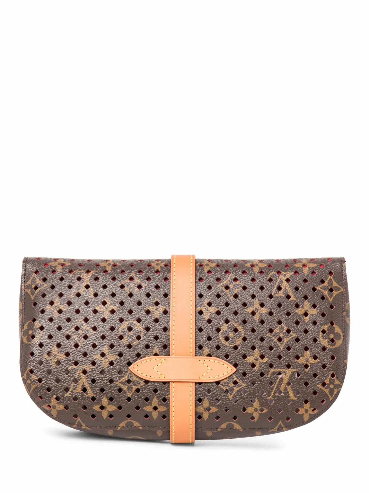 Louis Vuitton Monogram Perforated Clutch Bag Brown Red